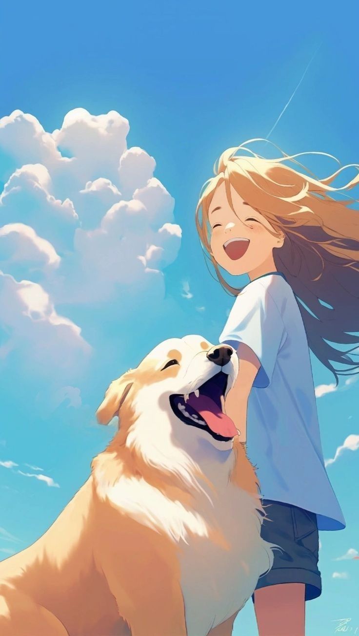 736x1302 Cute art. Anime girl and dog, Cartoon character picture, A girl and her dog