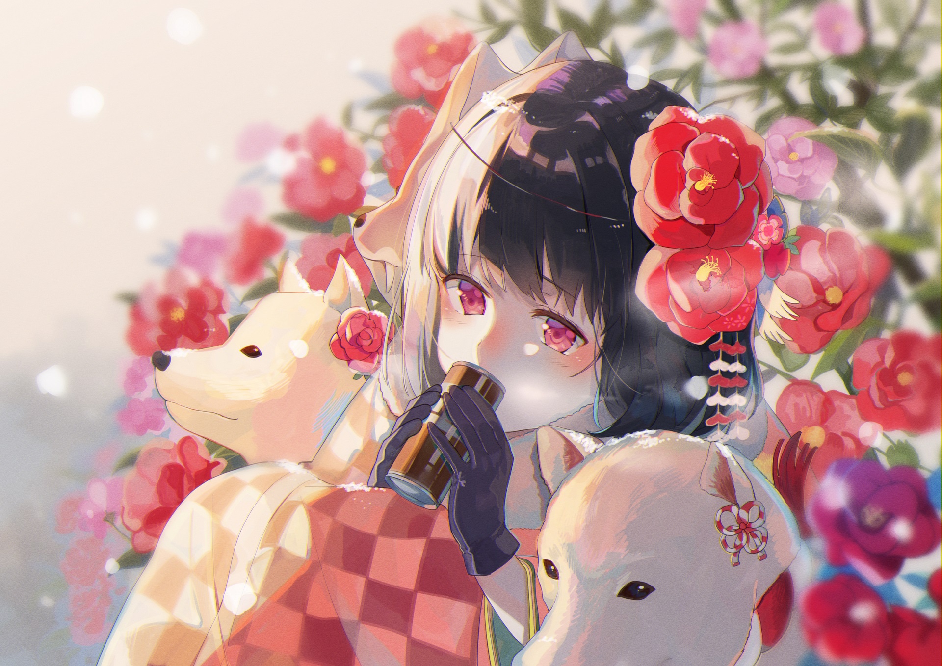 1920x1357 Wallpaper look, dog, anime, art, girl, Camellia, tagme (artist) for mobile and desktop, section арт, resolution 1920x1357