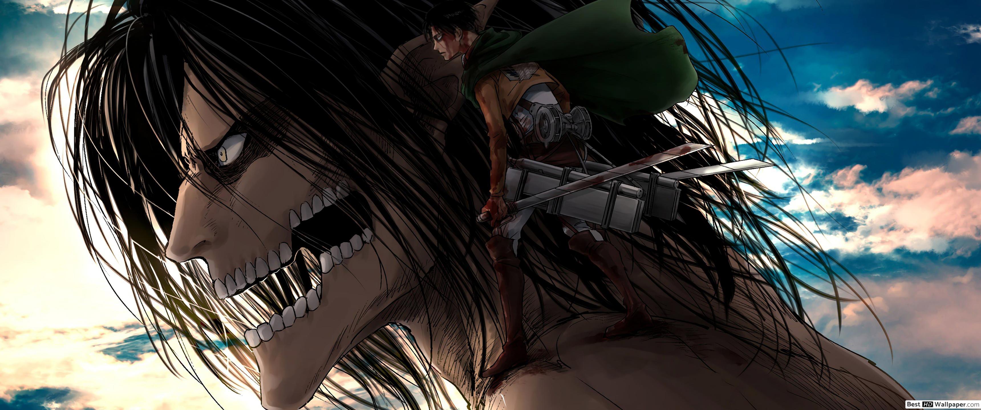 3440x1440 Attack on titan & levi HD wallpaper download