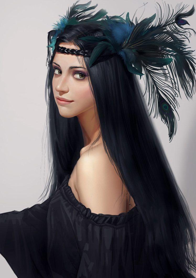748x1058 art, Fantasy, Long, Hair, Girl, Beautiful, Face, Smile, Black
