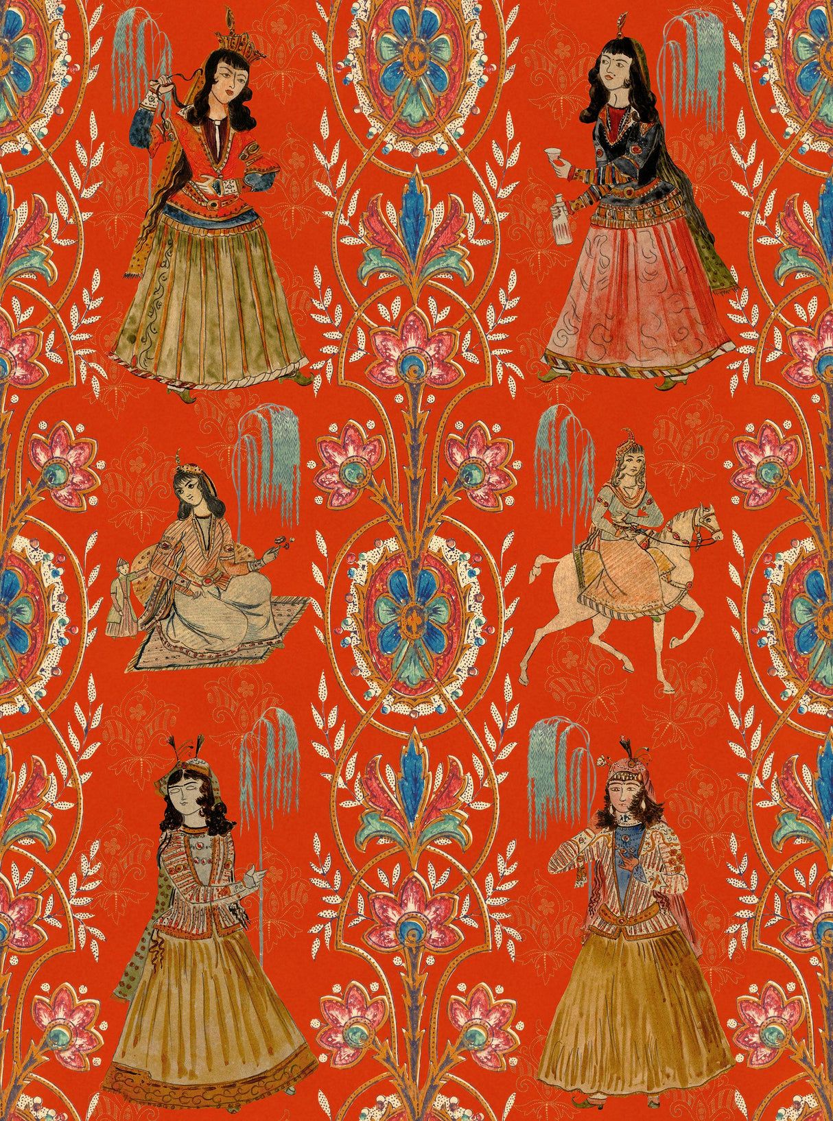 1214x1634 Mindthegap Maghrebian Folktale Rose Red Taupe Yellow Blue Black Wallpaper