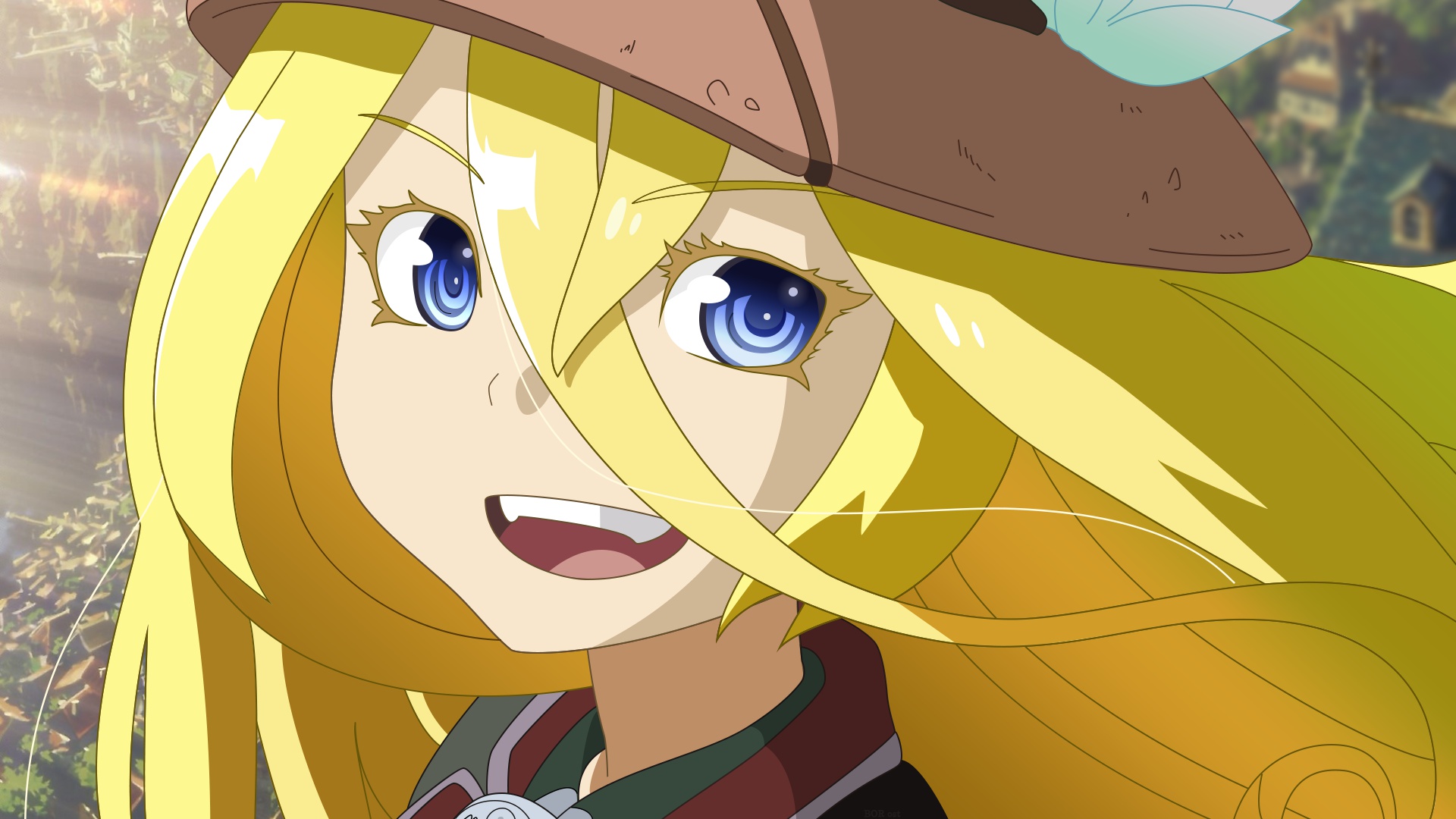 1920x1080 Wallpaper joy, smile, vector, teeth, anime, blue eyes, long hair, blonde hair for mobile and desktop, section арт, resolution 1920x1080
