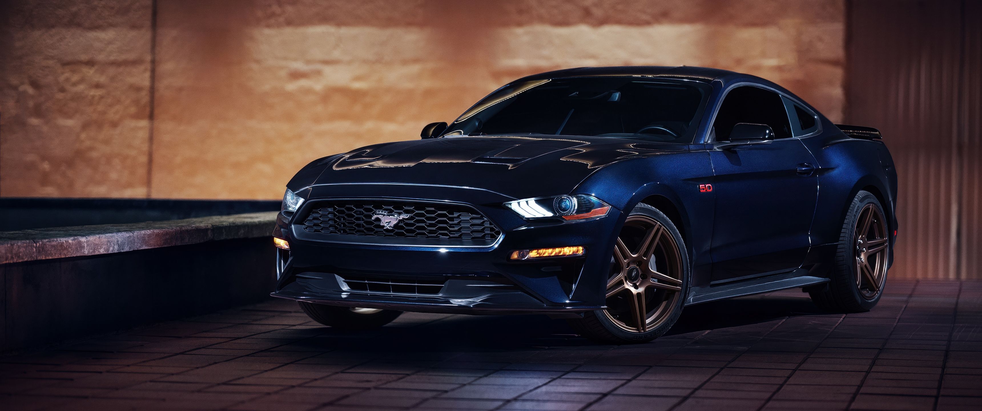 3440x1440 Ford Mustang GT Wallpaper 4K, Dark blue, American muscle car