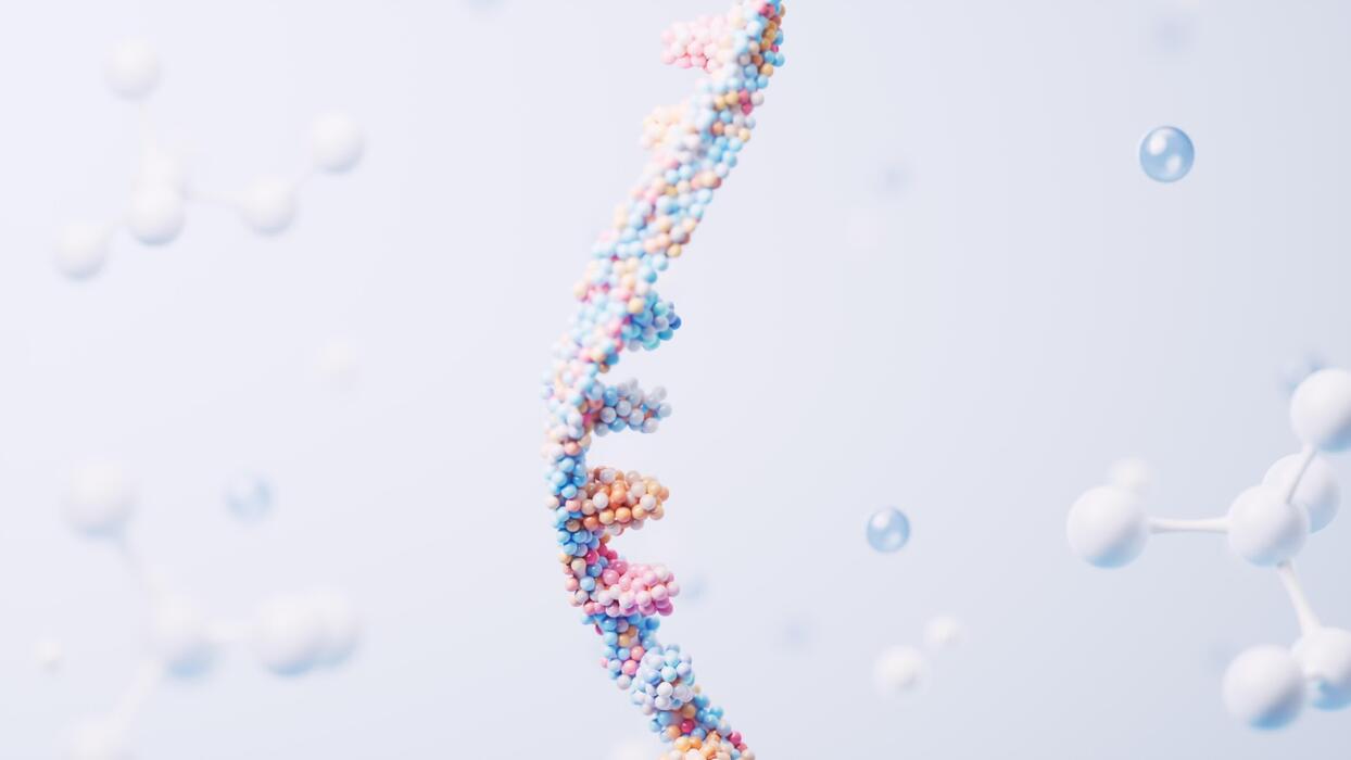 1244x700 RNA with biological concept, 3D rendering