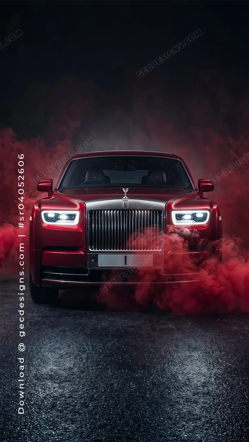 950x1689 Premium Red Car Wallpaper with Dark Road Reflection Download on GEC Designs