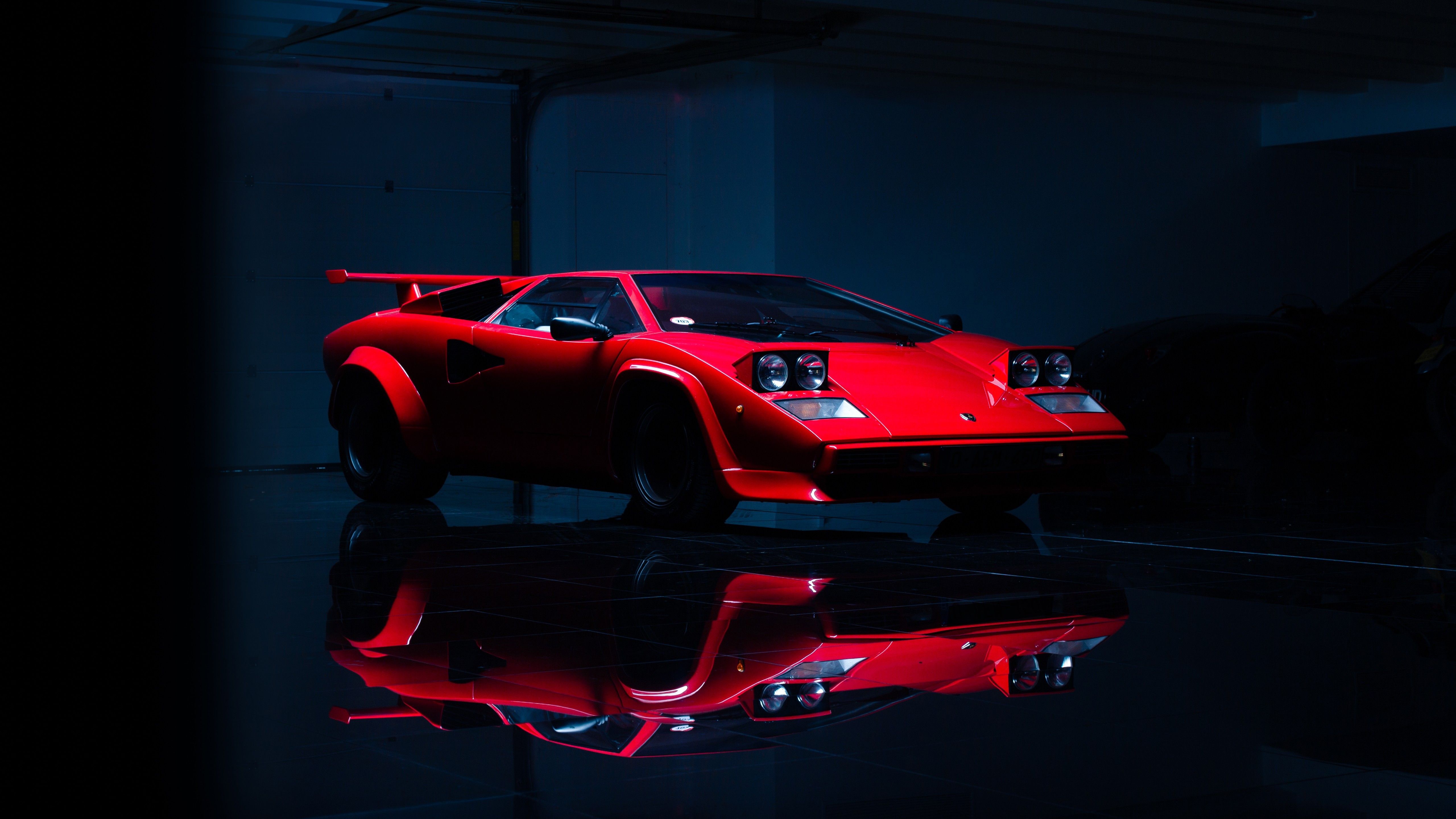 5120x2880 Red Lamborghini Countach Car Dark Background 4K 5K HD Cars Wallpaper