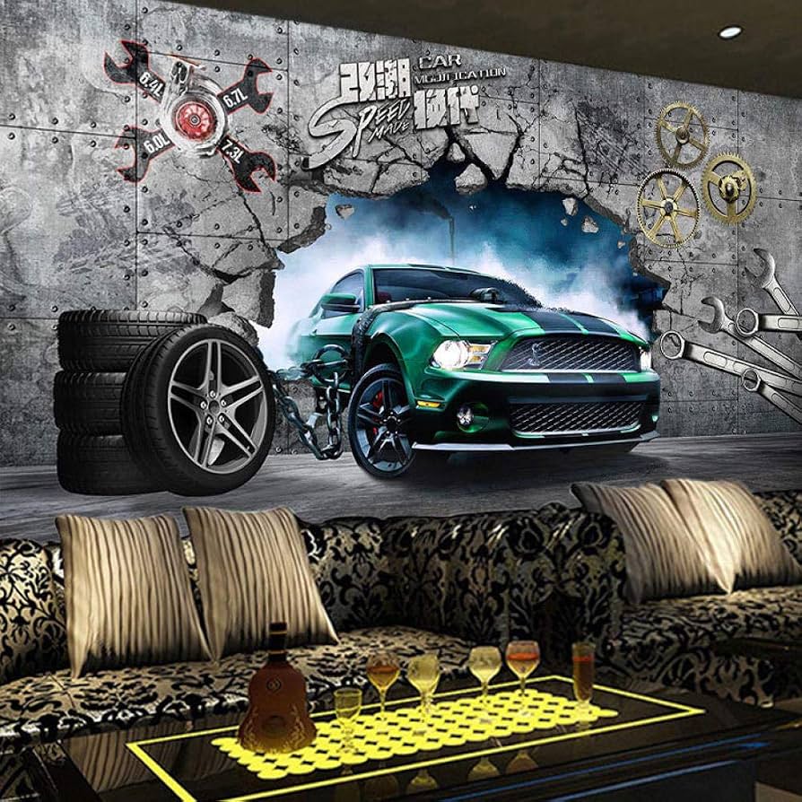 894x894 Photo wallpaper 3D wallpaper wall industrial wind car theme elements racing car decoration background image car repair beauty change shop wallpaper : Amazon.de: DIY & Tools