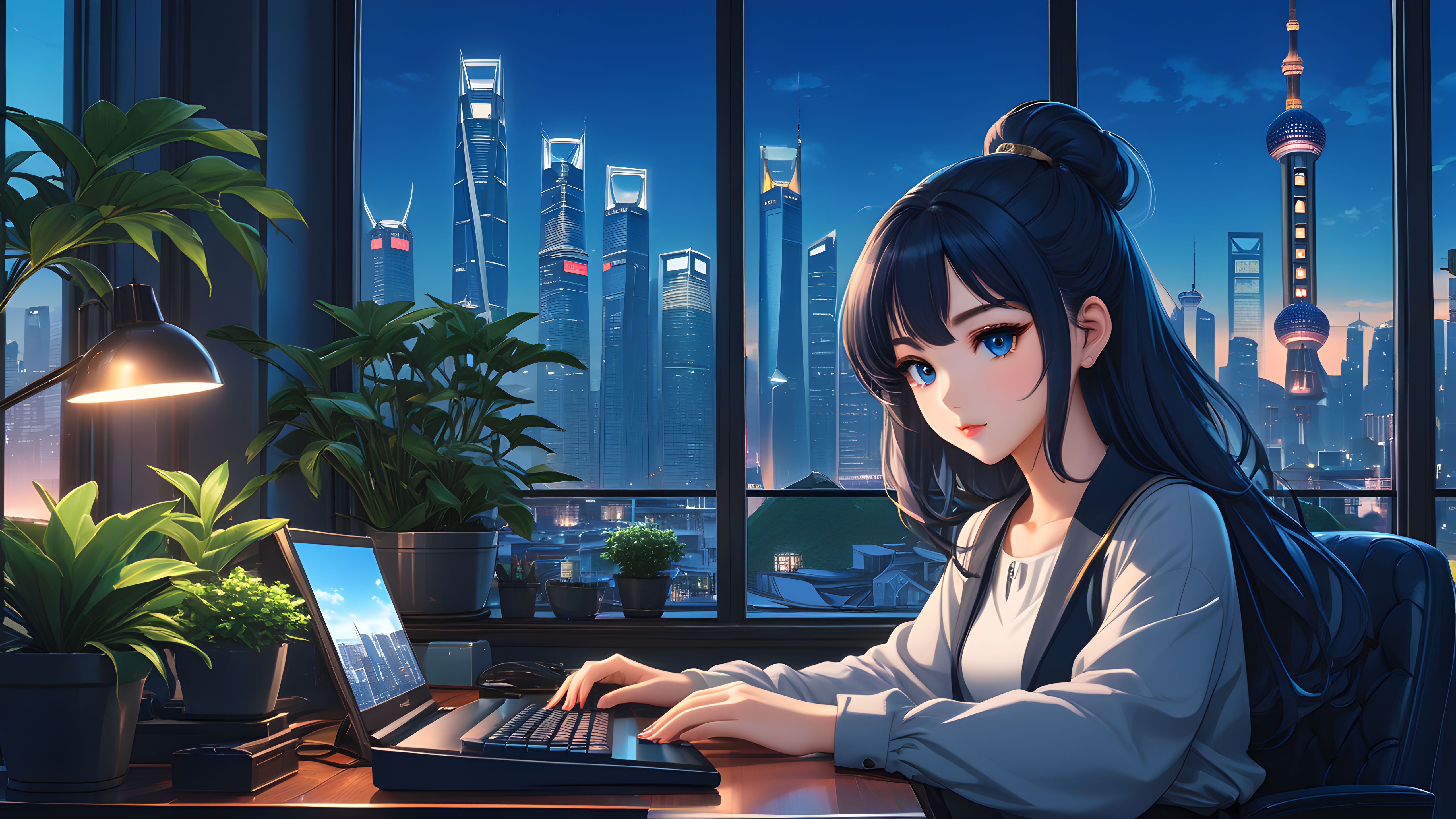 5120x2880 Programmer Girl Wallpaper