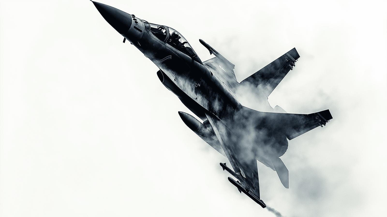 1600x897 Mural Wallpaper Fighter Jet. Warplane In Action In The Clouds