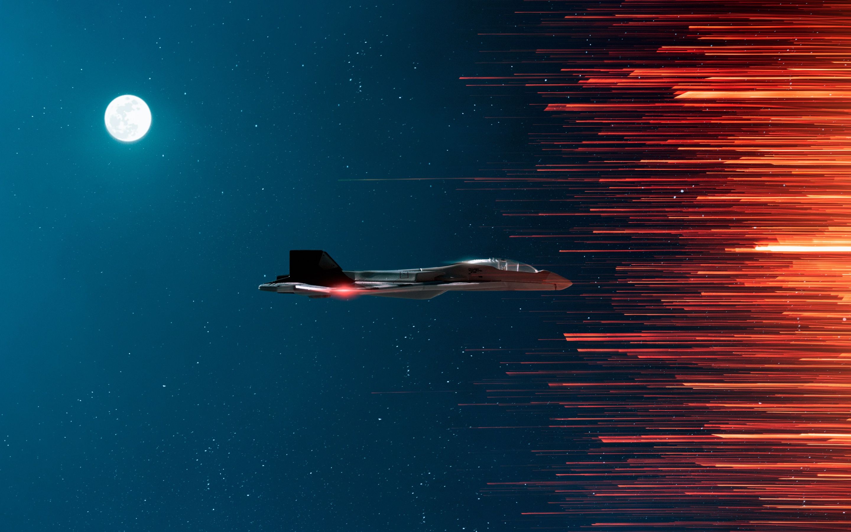 2880x1800 Fighter aircraft Wallpaper 4K, Full moon, Outer space