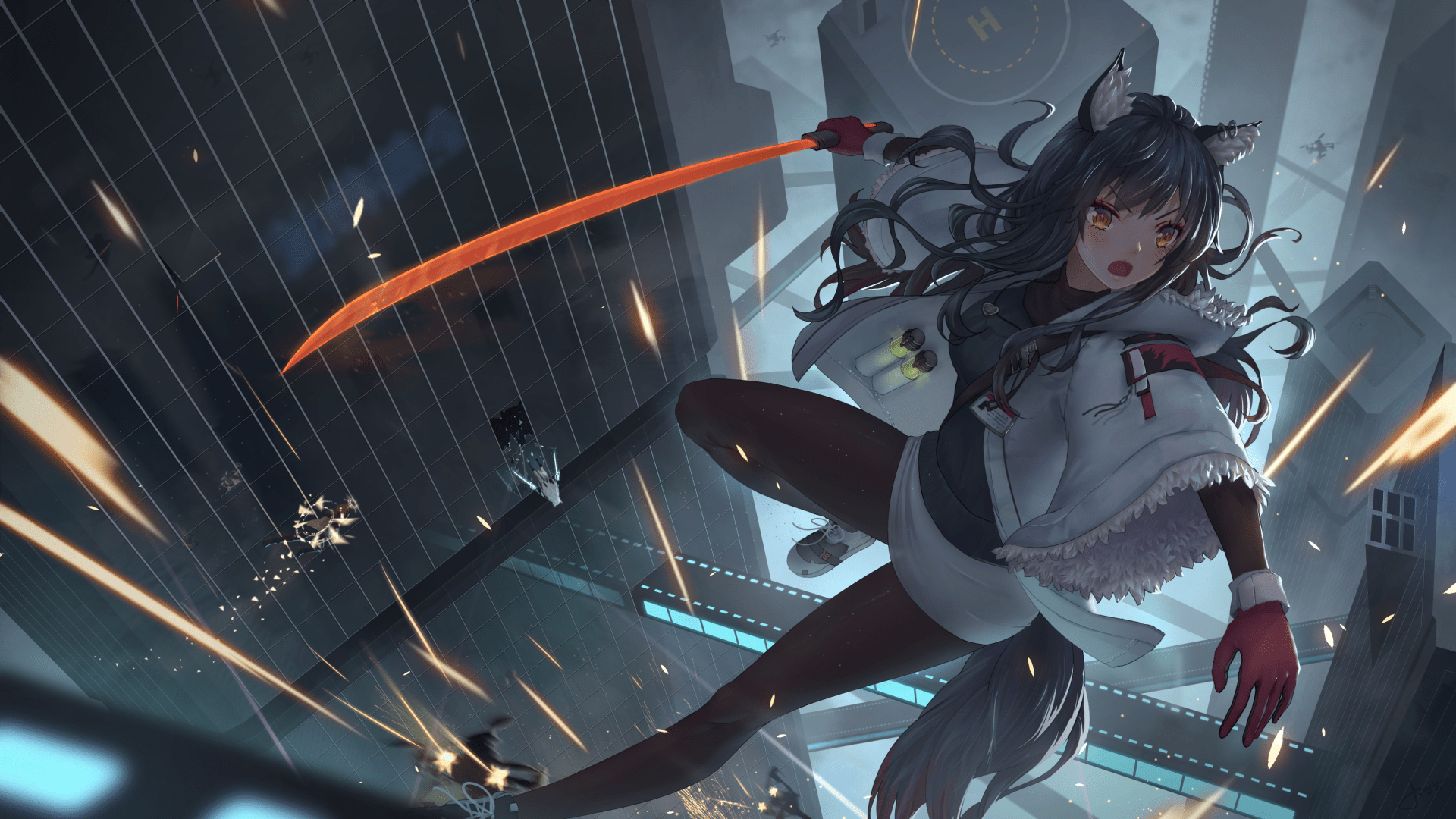 1920x1080 Texas (Arknights) Anime Warrior HD Wallpaper by 大猫x1080