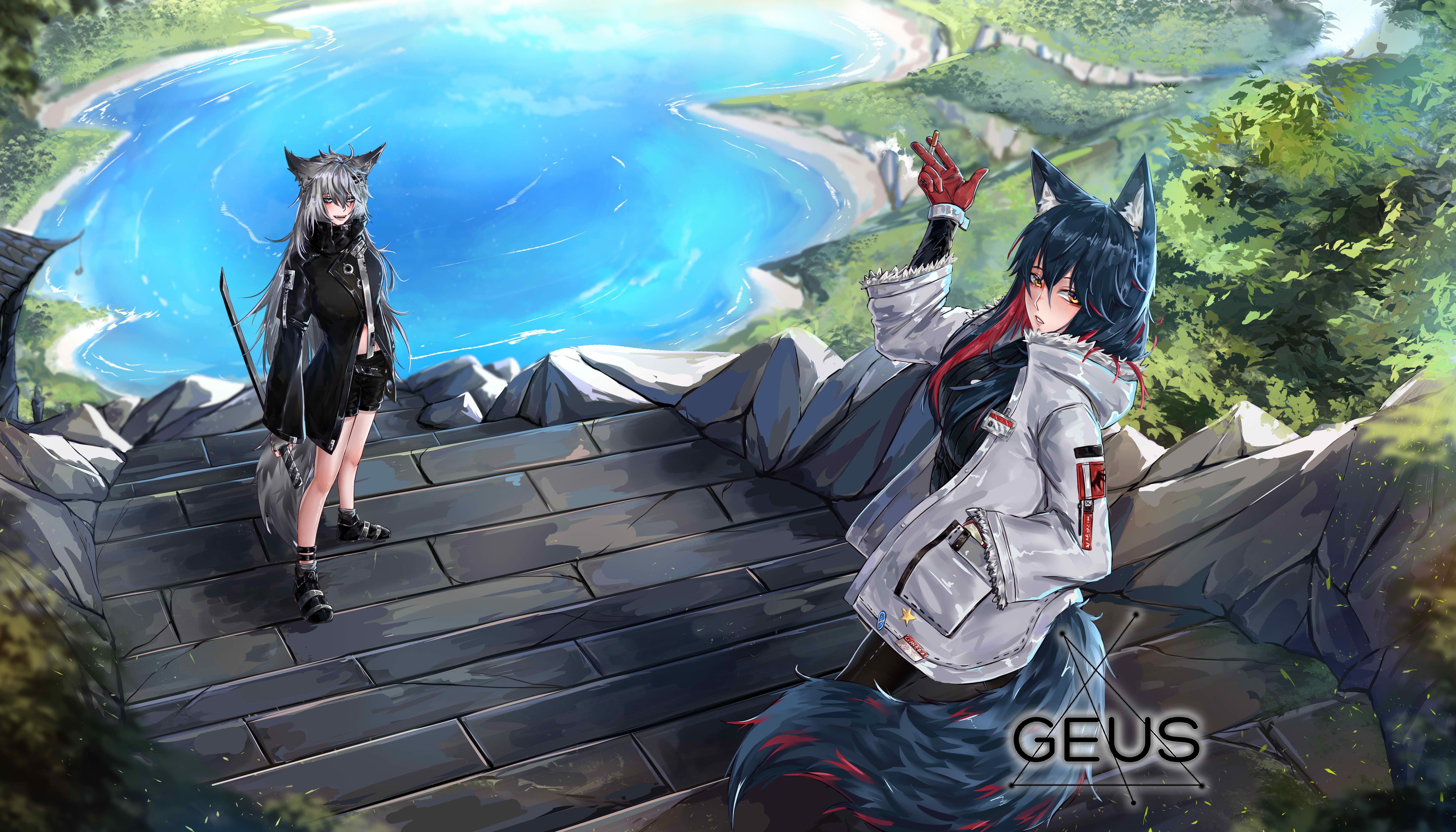 6998x4000 Texas and Lappland walk around the world. Finally finished this art, spent over a week on it. But I still think that I couldn't draw the background properly