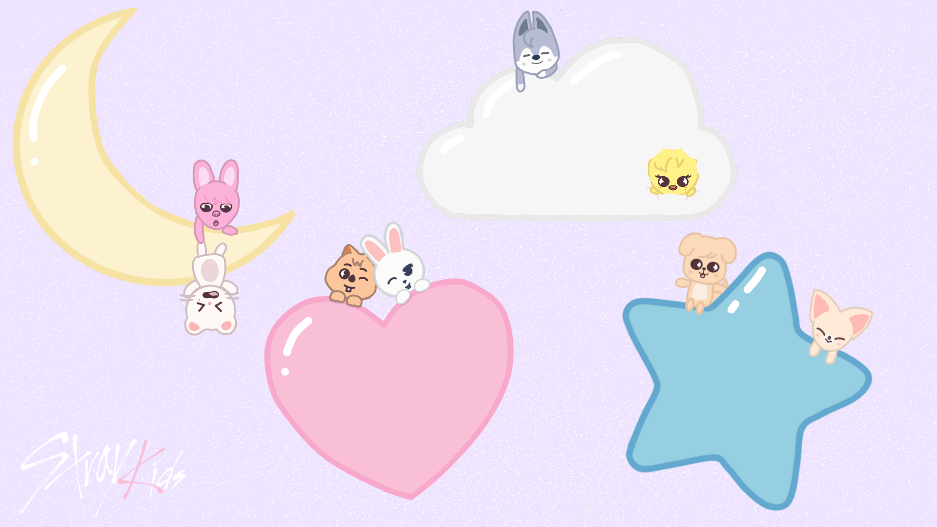 1920x1080 Stray Kids SKZOO Dreamy HD Wallpaper: Stars, Hearts & Moon Delightx1080