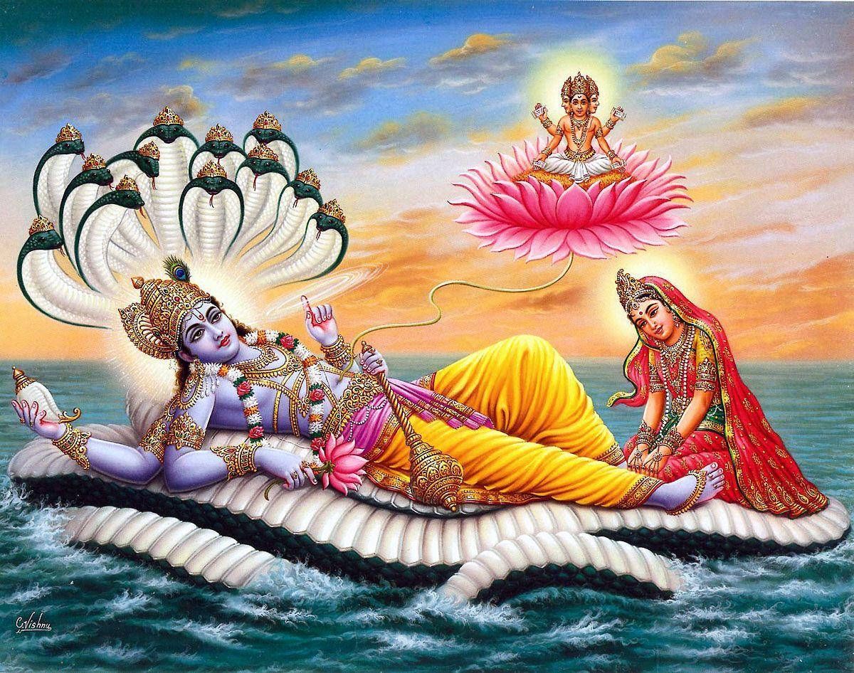 1200x946 Download Lord Vishnu Deity In The Ocean Wallpaper