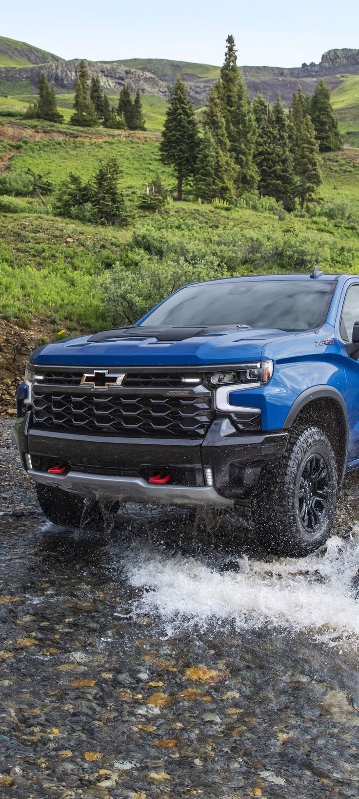 736x1635 Chevrolet Silverado Pickup Truck. Blue pickup truck on rocky terrain, Blue chevrolet truck