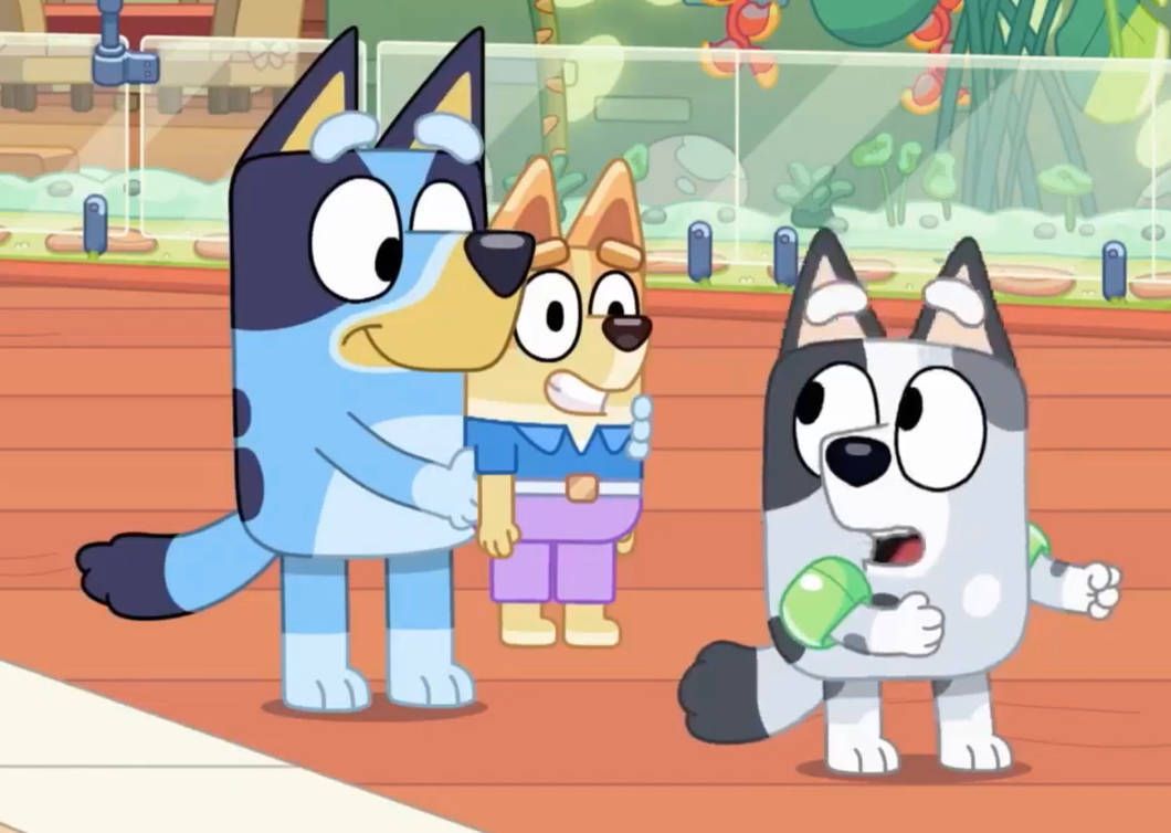 1060x754 Download Muffin, Bandit, And Bartleby Bluey Cartoon Wallpaper