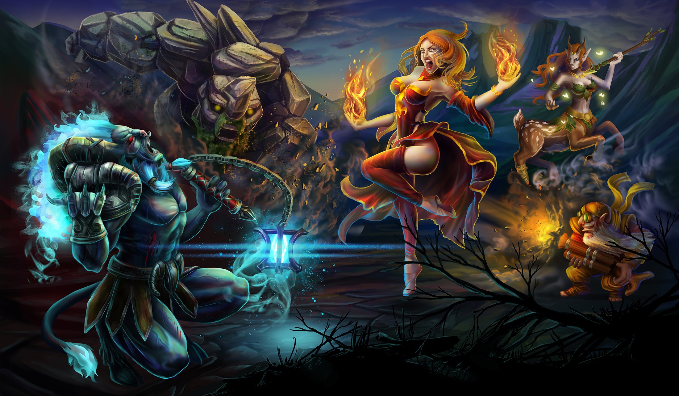 2200x1282 Wallpaper dota, sniper, dota Lina, Spirit Breaker, Tiny, Enchantress for mobile and desktop, section игры, resolution 2200x1282