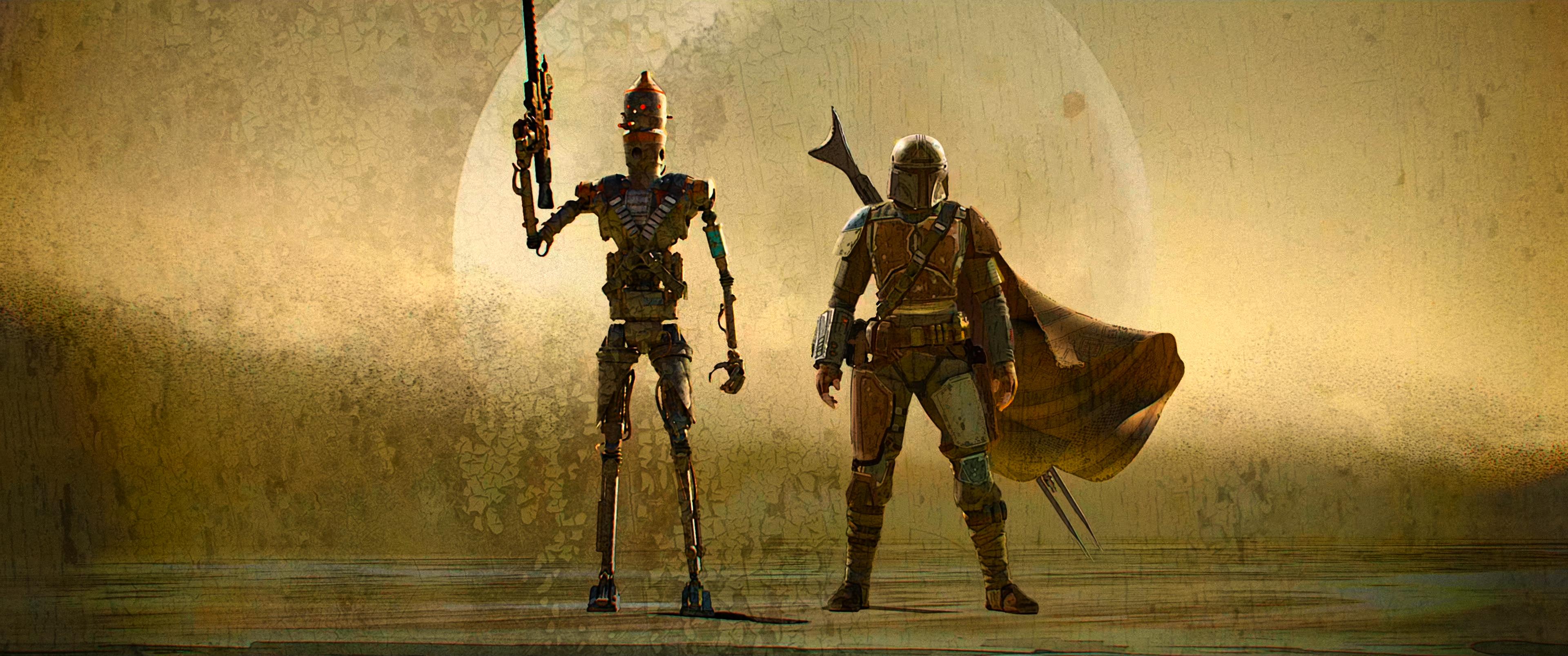 3840x1608 The Mandalorian & IG 11 HD Wallpaper: Legendary Star Wars Duo In Actionx1608
