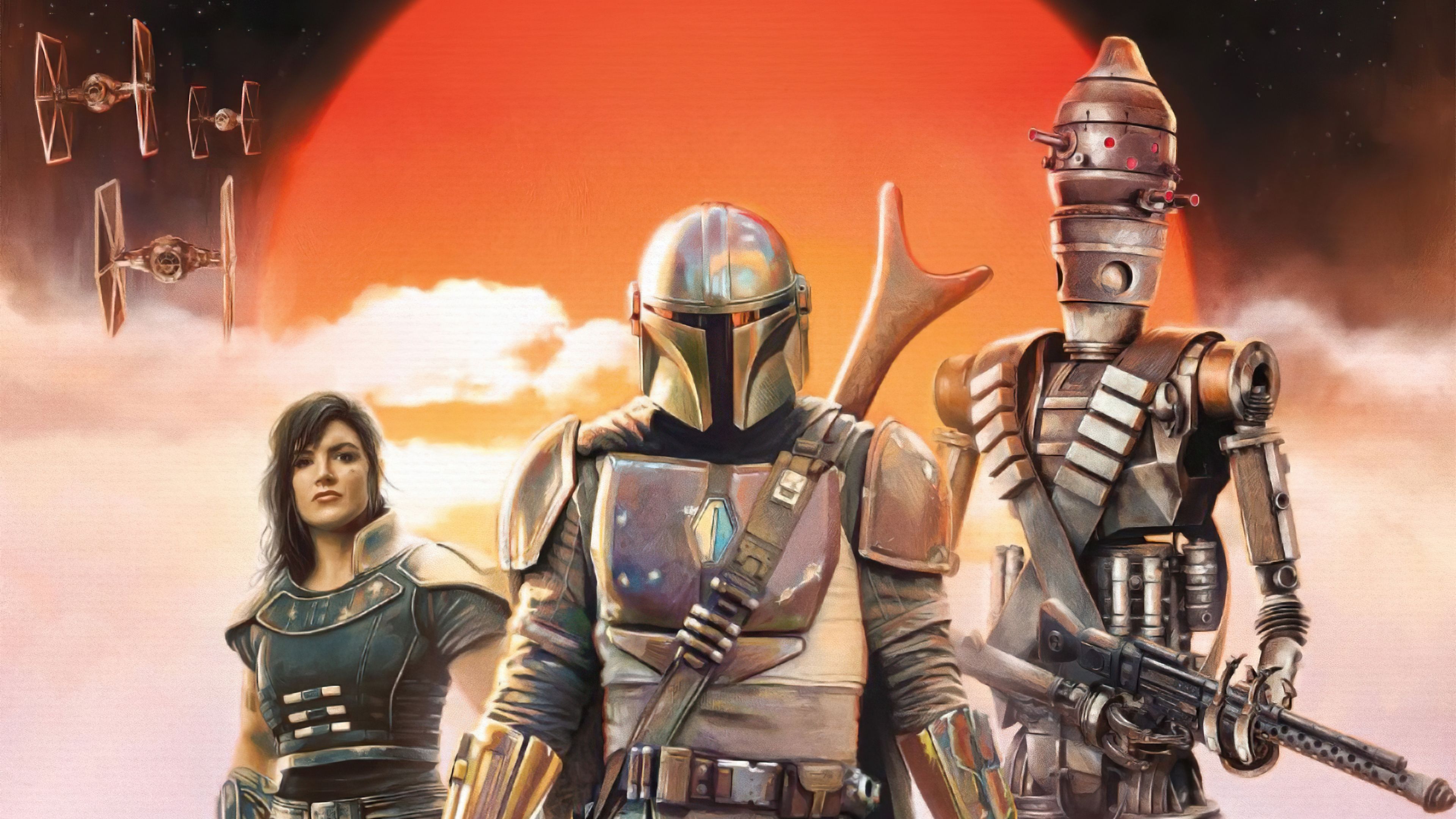 3840x2160 Mandalorian Trio: Mando, Cara Dune & IG 11