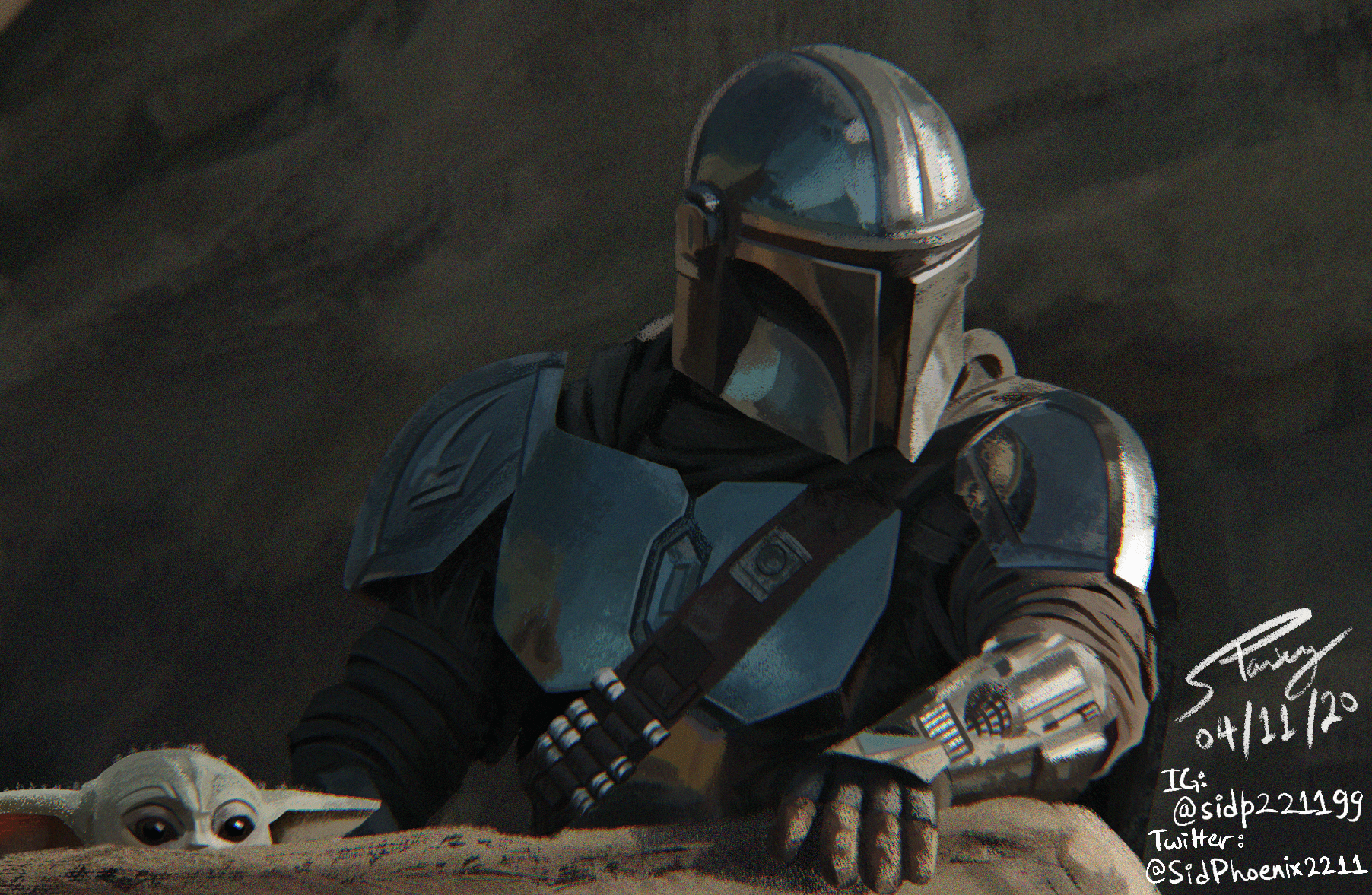 1804x1177 Wherever I go, he goes. Mandalorian. Din Djarin & the Child. Art by me. IG: @sidp221199
