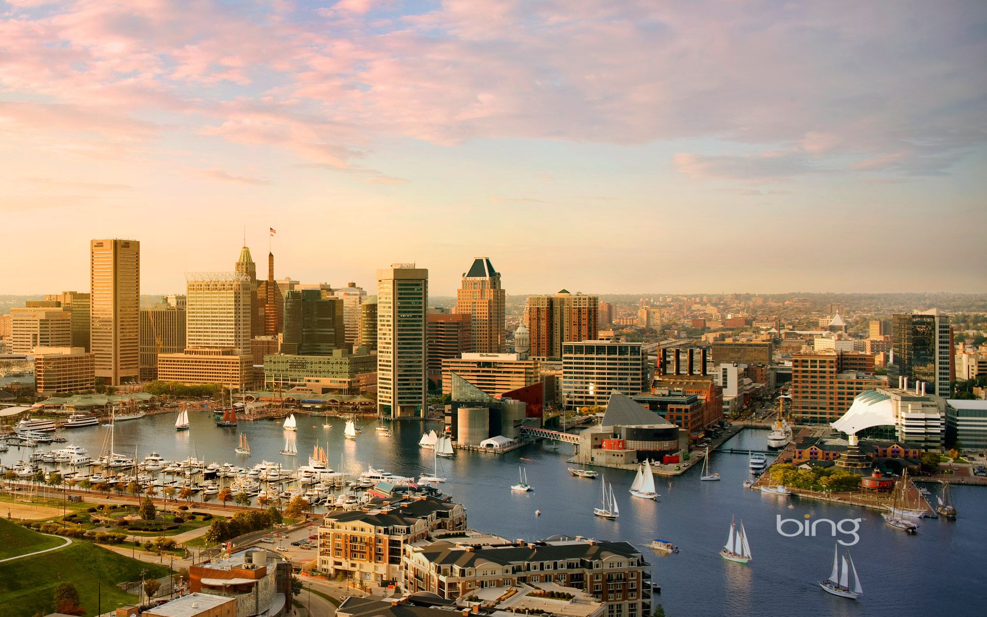 1920x1200 Baltimore skyline and the Inner Harbor, Maryland Wallpaper