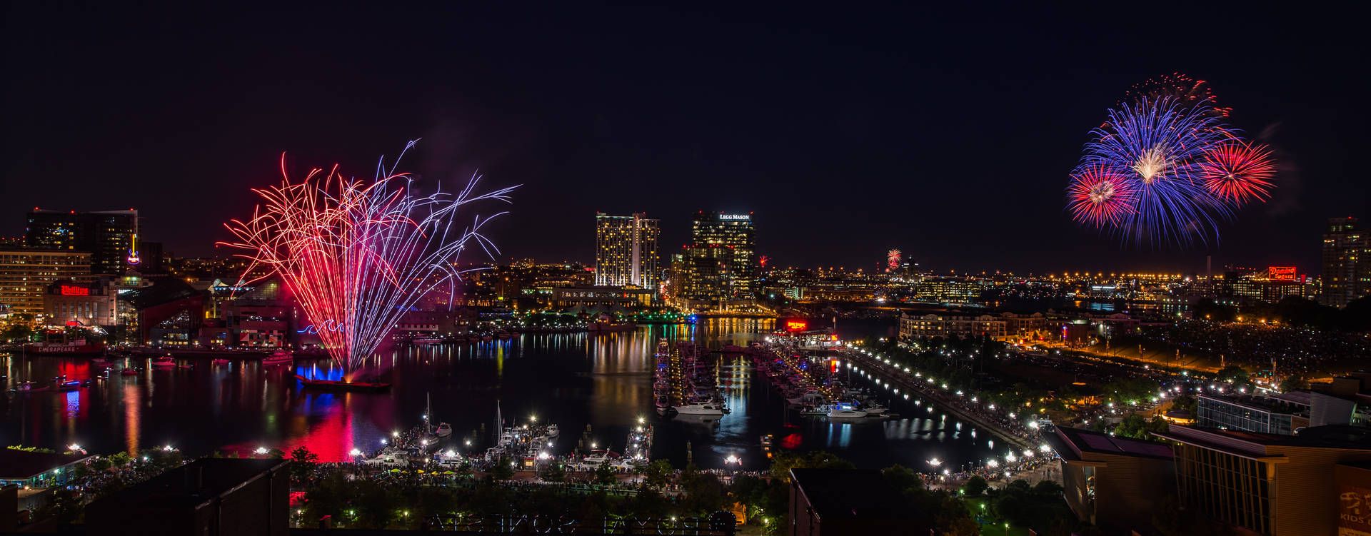 1920x751 Download Night view of the Inner Harbor, Baltimore City, Maryland Wallpaper