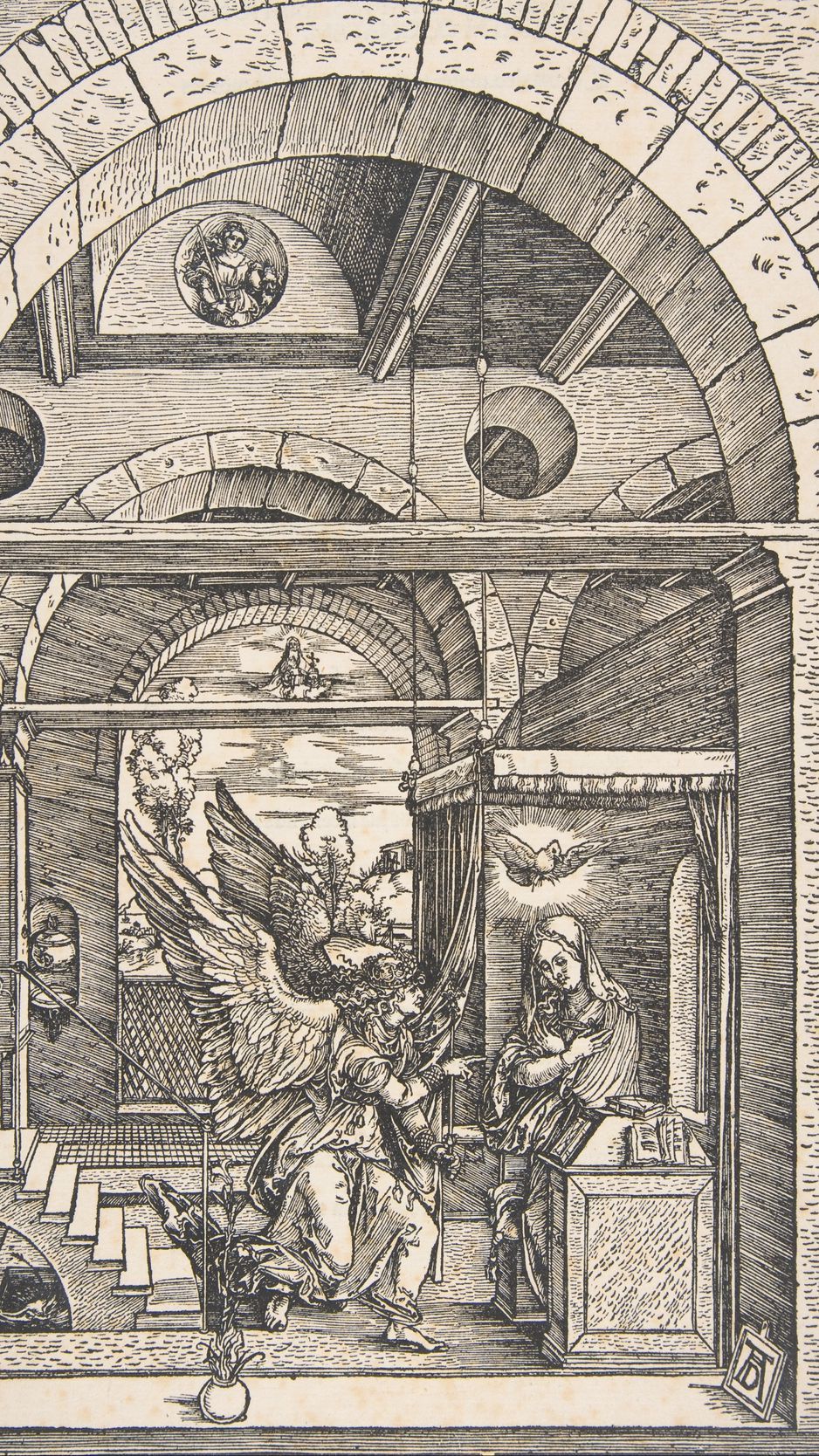 938x1668 Download Wallpaper 938x1668 Albrecht Durer, The Annunciation, From The Life Of The Virgin, Virgin Mary, Angels, Archangels, Engraving Iphone 8 7 6s 6 For Parallax HD Background