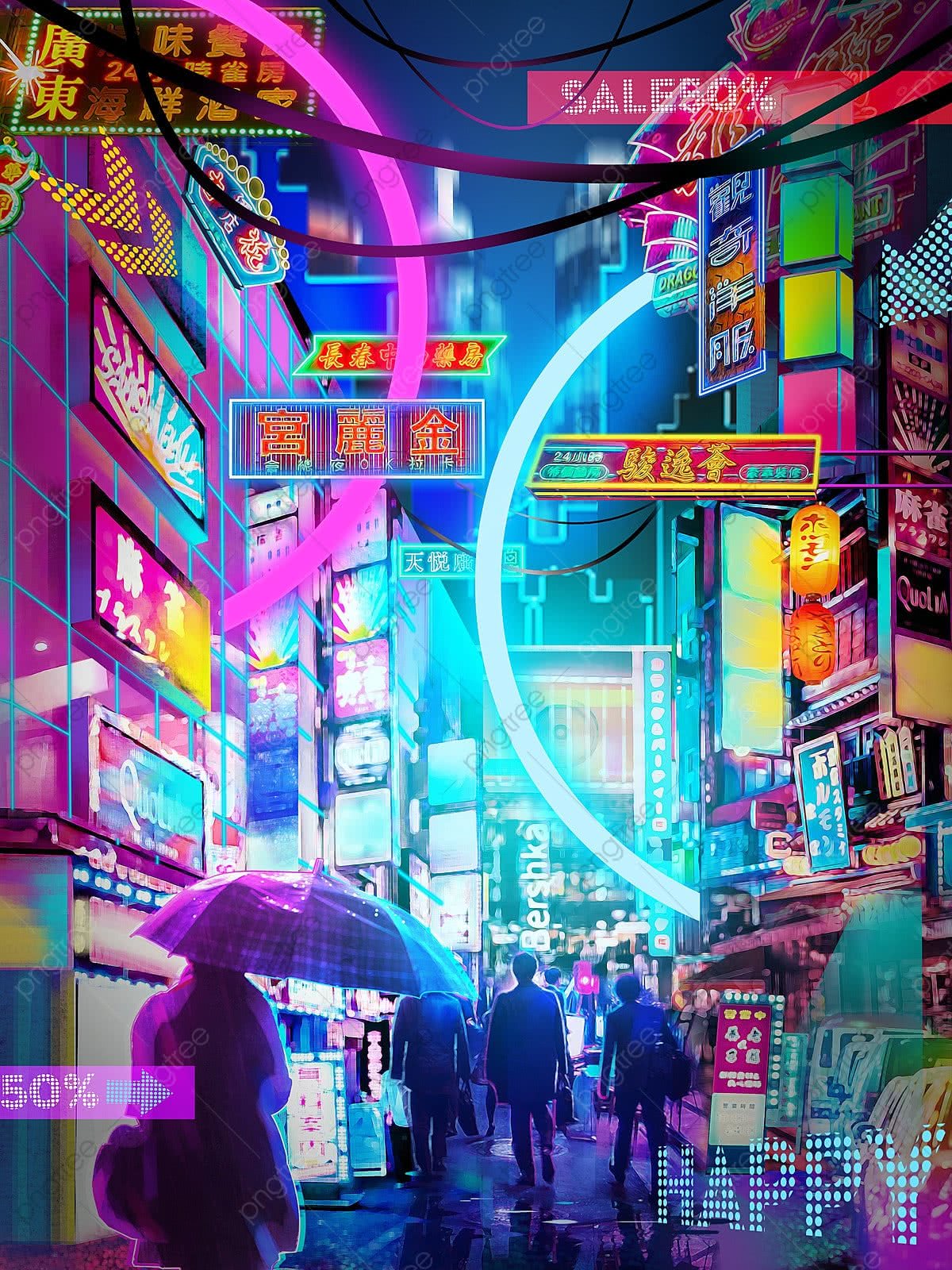 1200x1600 Cyberpunk Science Fiction Neon City Night Scene Illustration, Punk, Neon Lights, Illustration Illustration Background And Wallpaper For Free Download