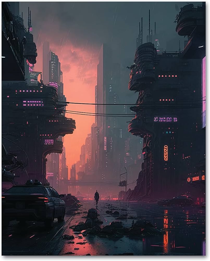 806x1000 My Vinyl Story Cyber Punk City Wall Art Print Poster Modern Wall Decor Artwork Aesthetic Decorations Prints 16x20 Inches UNFRAMED (Cyberpunk 2): Posters & Prints