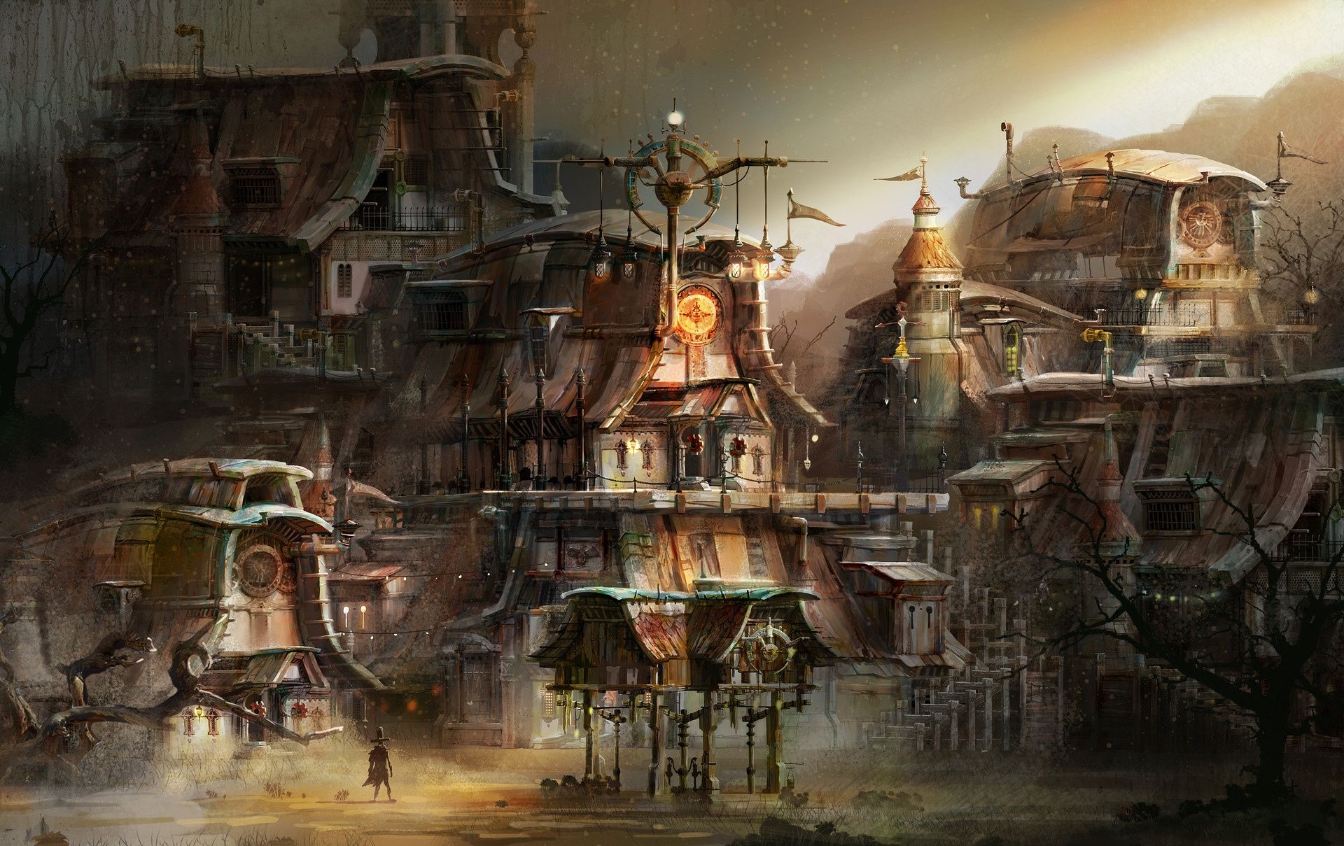 1920x1209 Phone wallpaper: Steampunk, Sci Fi, Building, City 869844
