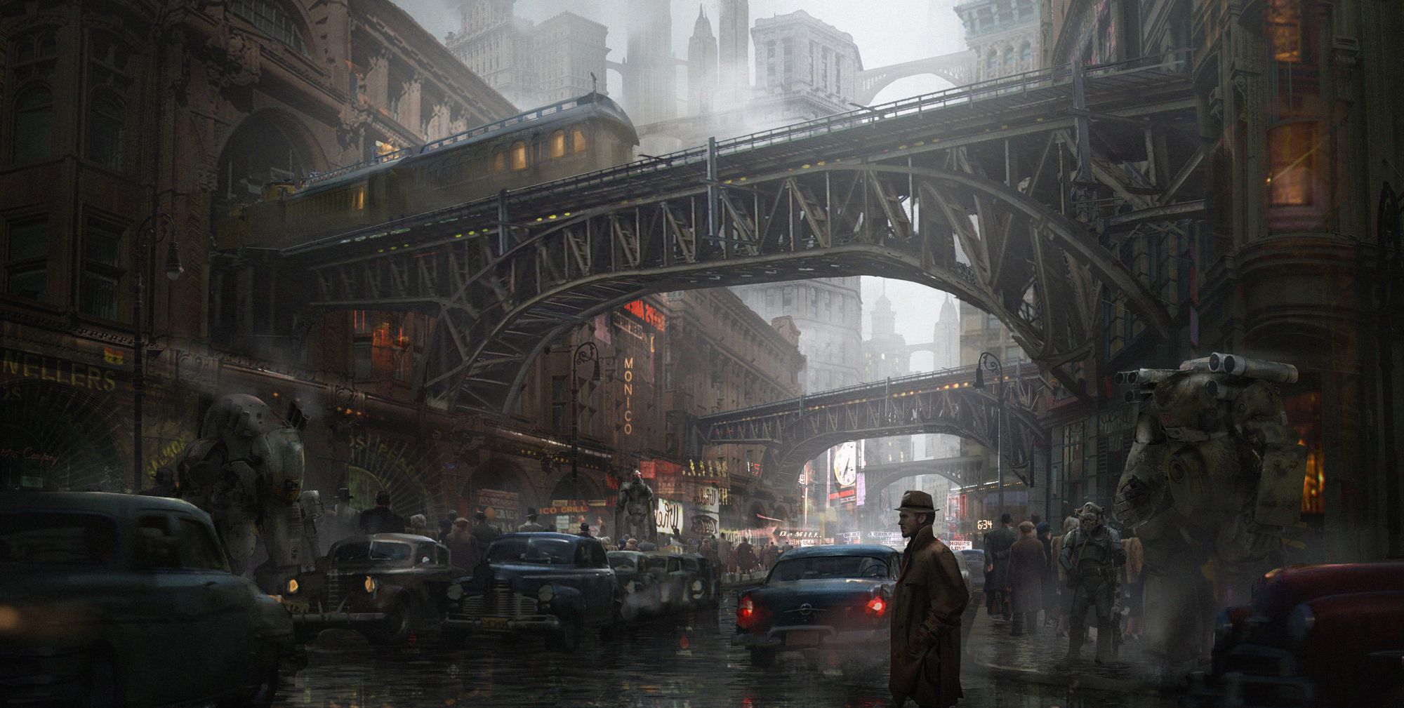 2000x1009 Sci Fi Dieselpunk City Wallpaper By Eddie Mendozax1009