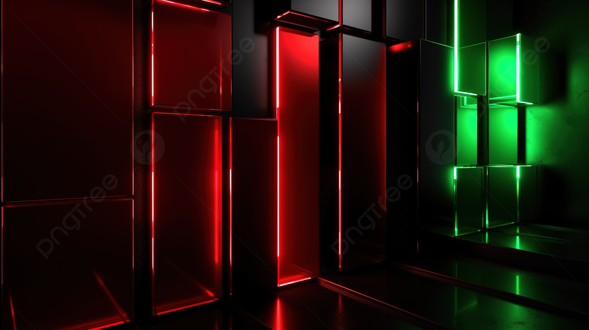 1200x673 Red And Green Lighting In A Room, 3D Illustration Of Glossy Red And Green Vertical Rectangles With Luminous Highlights On Bla, HD Photography Photo, Concept Background Image And Wallpaper for Free Download