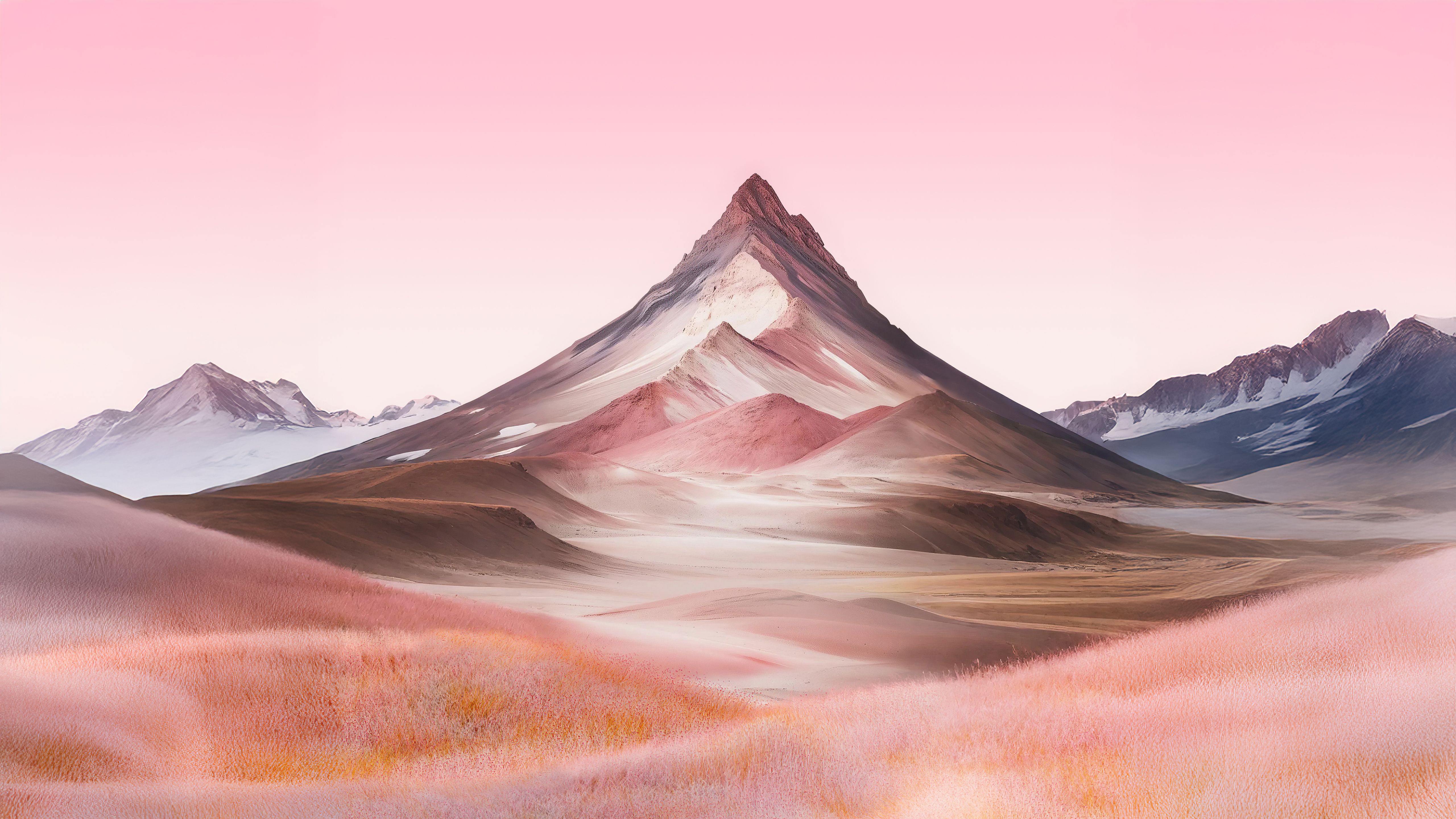 5120x2880 Mountain Landscape Wallpaper 4K, Pink aesthetic, 5K, Pink sky