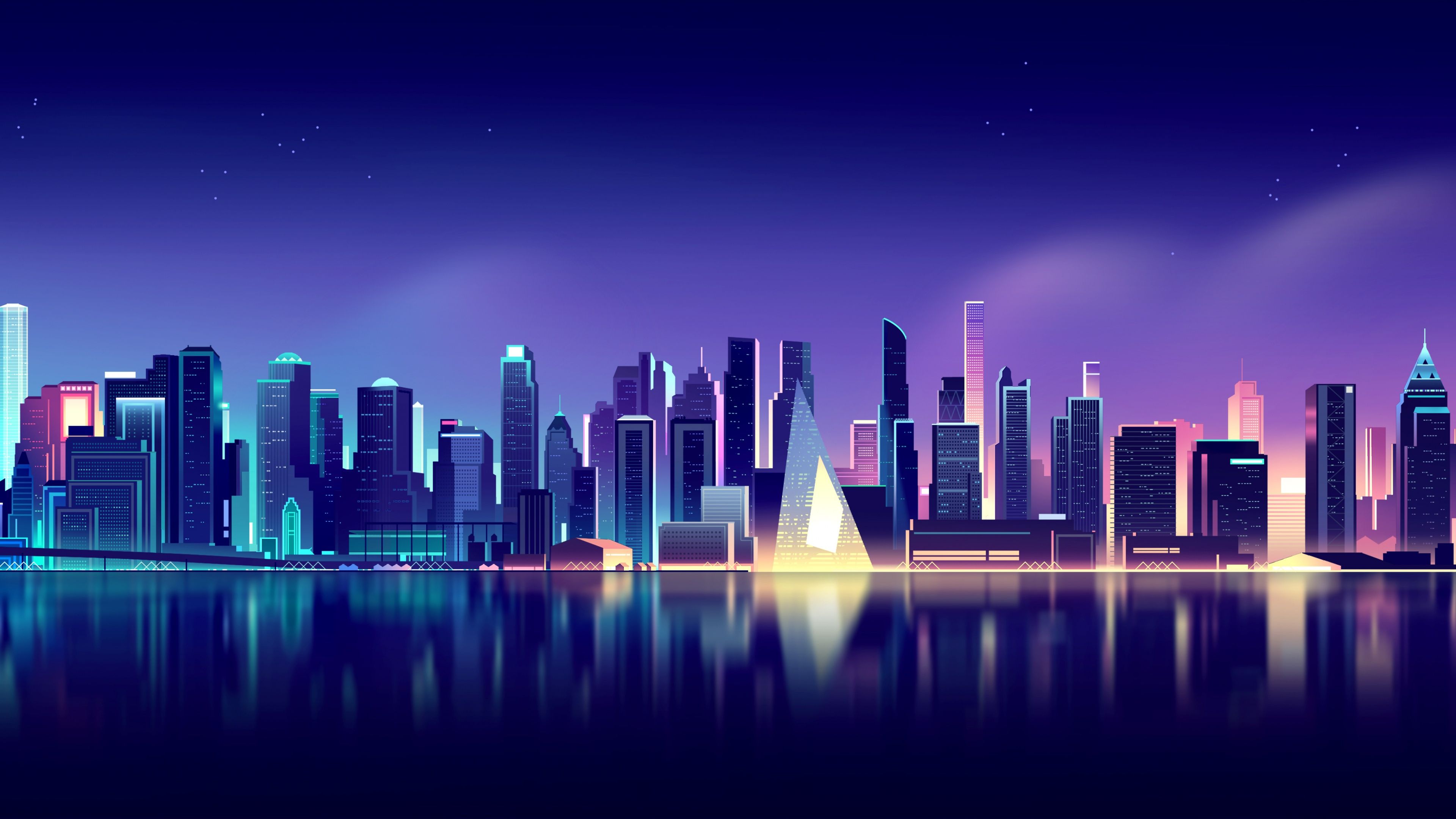 3840x2160 Cityscape Wallpaper 4K, Neon, Skyline, Aesthetic