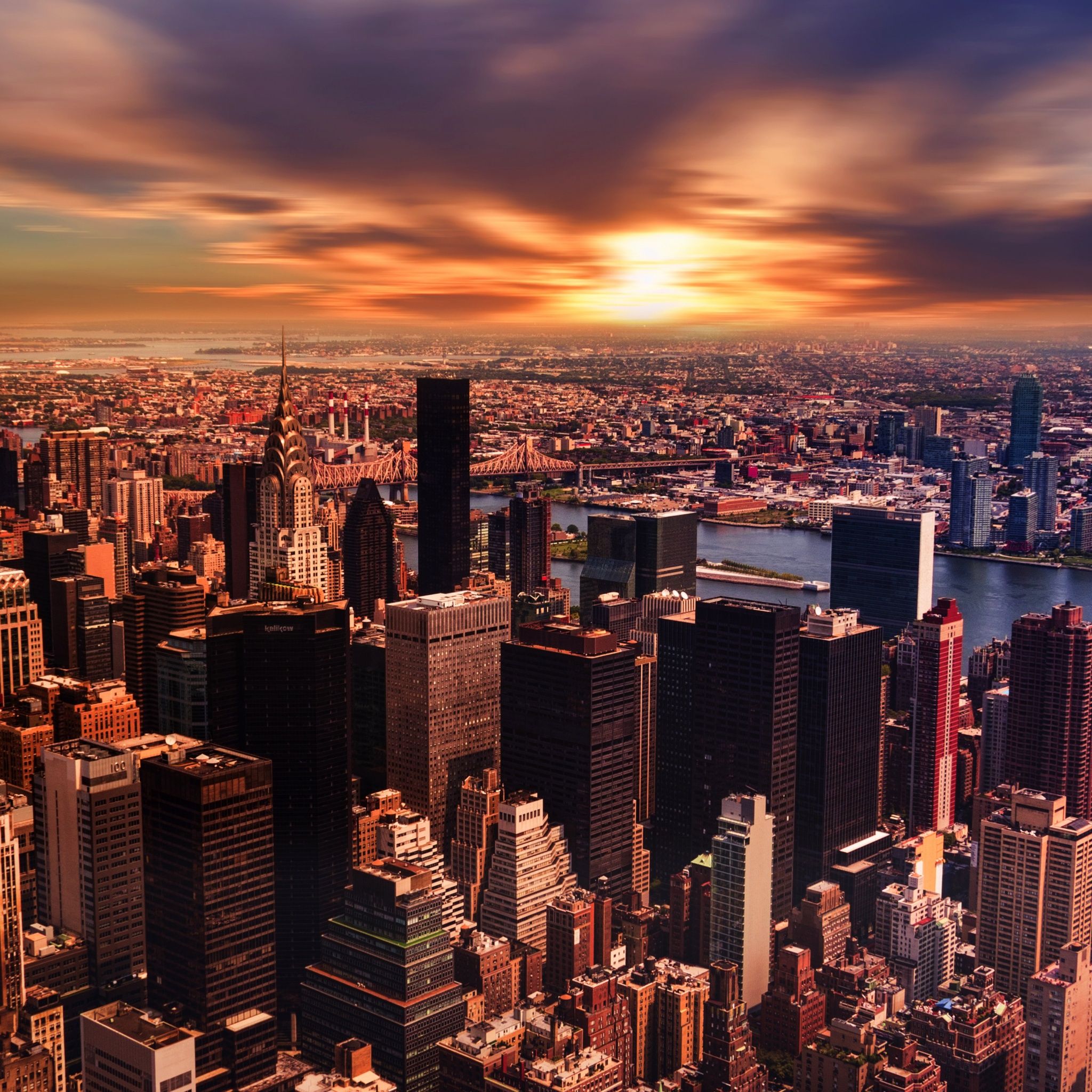 2048x2048 New York City Wallpaper 4K, 5K, Cloudy Sky, Sunset, Cityscape