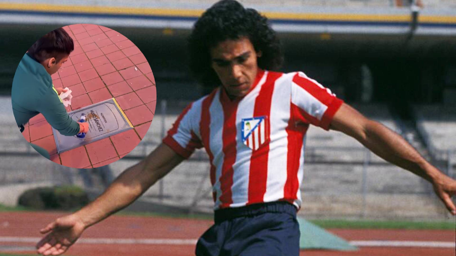 1920x1080 Mexicano limpia placa de Hugo Sánchez en el estadio del Atlético de Madrid tras encontrarla en malas condiciones