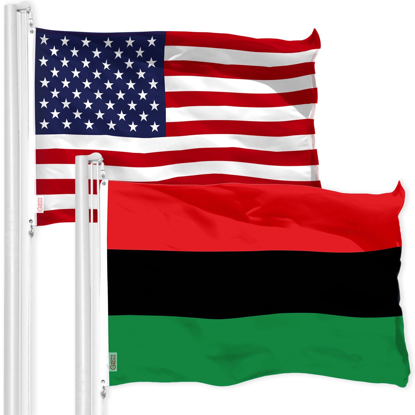 1440x1440 G128 Combo Pack: American USA Flag 3x5 Ft & Pan African Flag 3x5 Ft. Both LiteWeave Pro Series Printed 150D Polyester, Brass Grommets