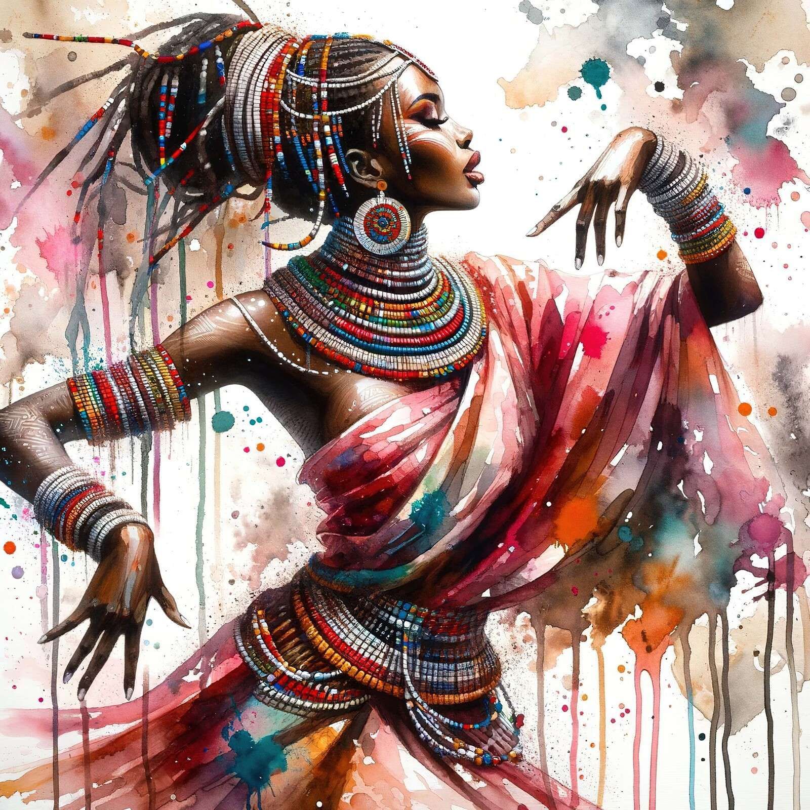 1600x1600 African American Owned Wallpaper Wall Mural Watercolour African Dancer Wallpaper