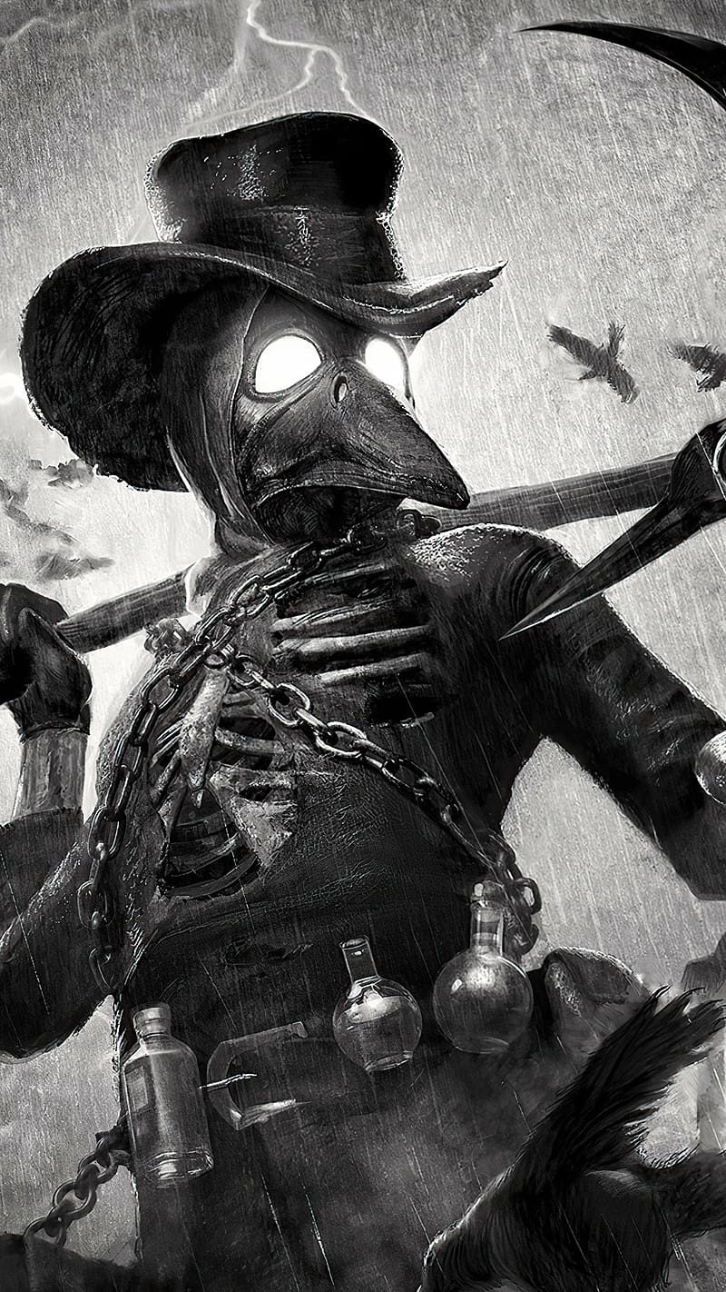800x1422 Plague Doctor, Black And White, physician, HD phone wallpaper