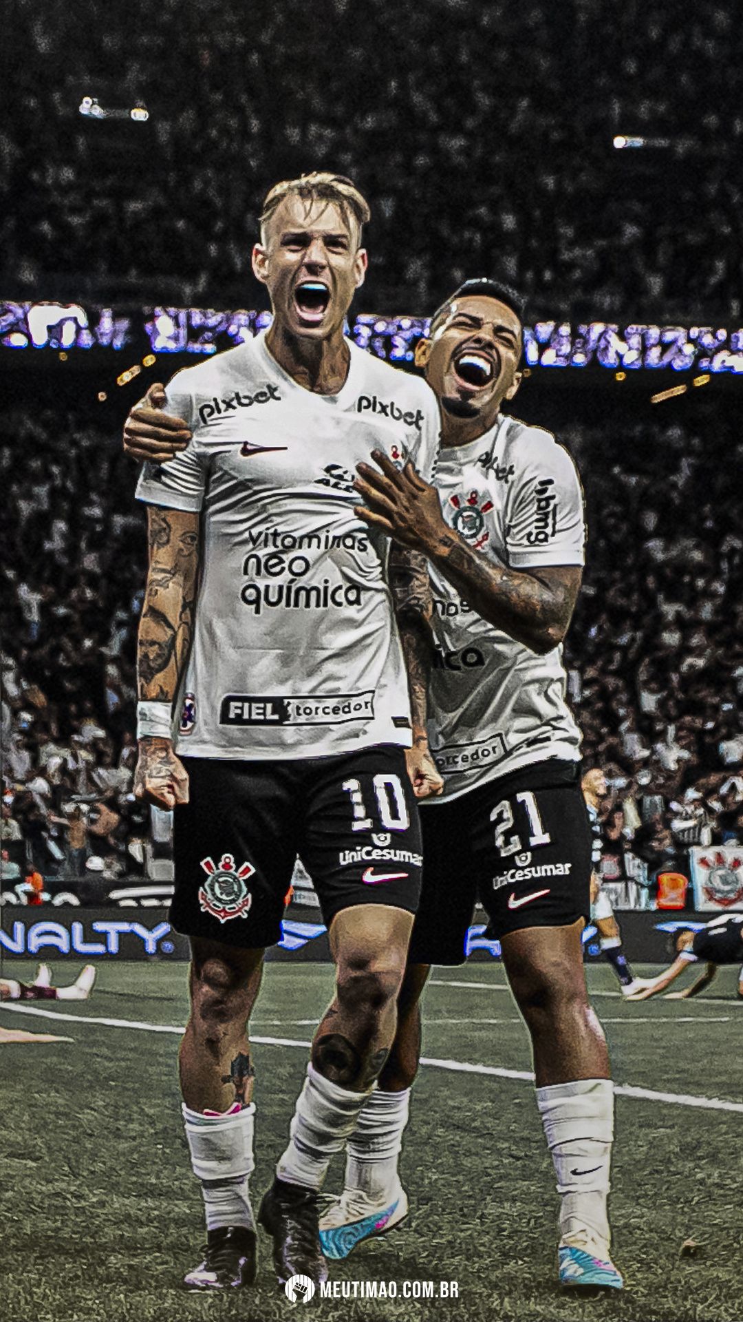 1080x1920 Fundo de tela do Corinthians: Róger Guedes e Matheus Bidu comemorando