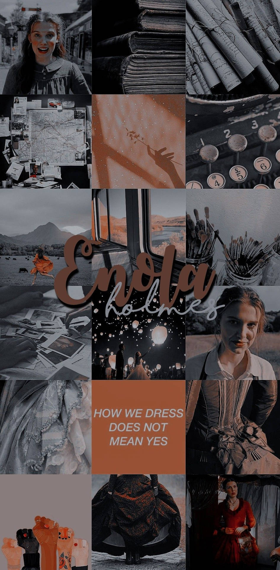 946x1920 Download Enola Holmes How We Dress Collage Wallpaper