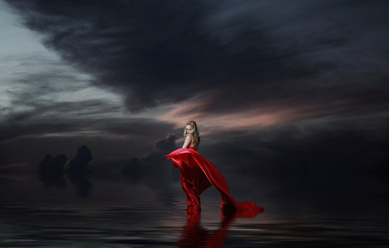 1332x850 Wallpaper the sky, girl, night, clouds, mood, treatment, art