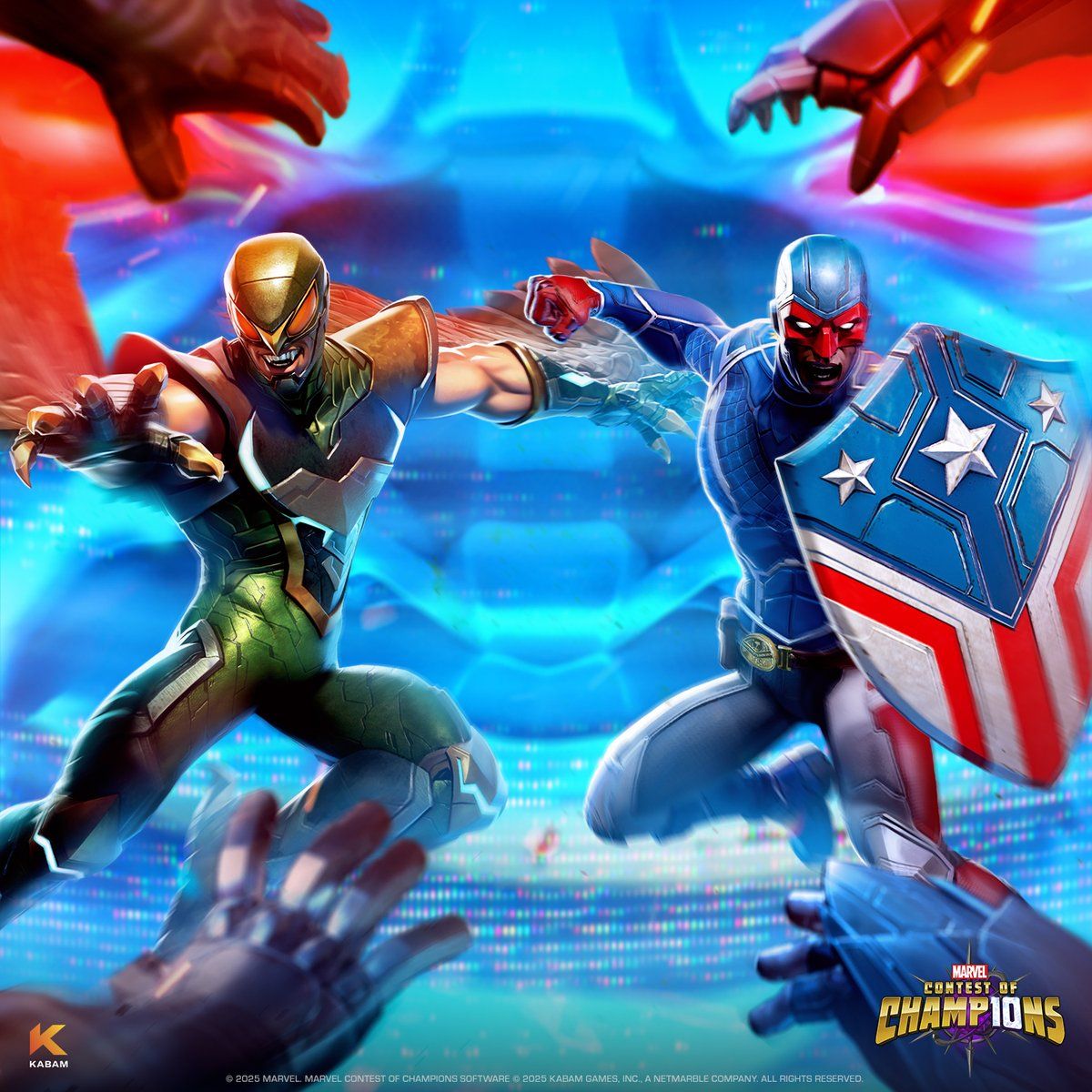 1200x1200 ⚡ Heroes rise, but the screen is watching ⚡ Meet the newest champions: Arnim Zola and Falcon (Joaquin Torres)! Can they break free from the chaos?
