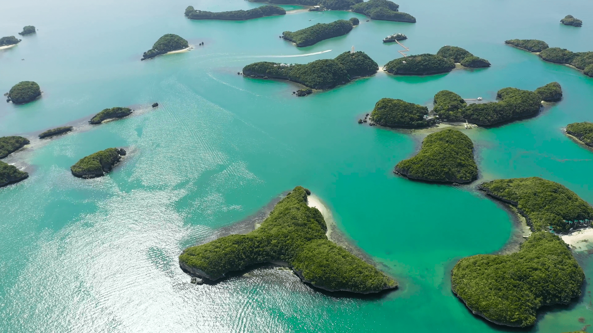 1920x1080 Cluster of small islands in Hundred Islands National Park, Pangasinan, Philippines. Aerial drone: Famous tourist attraction, Alaminos
