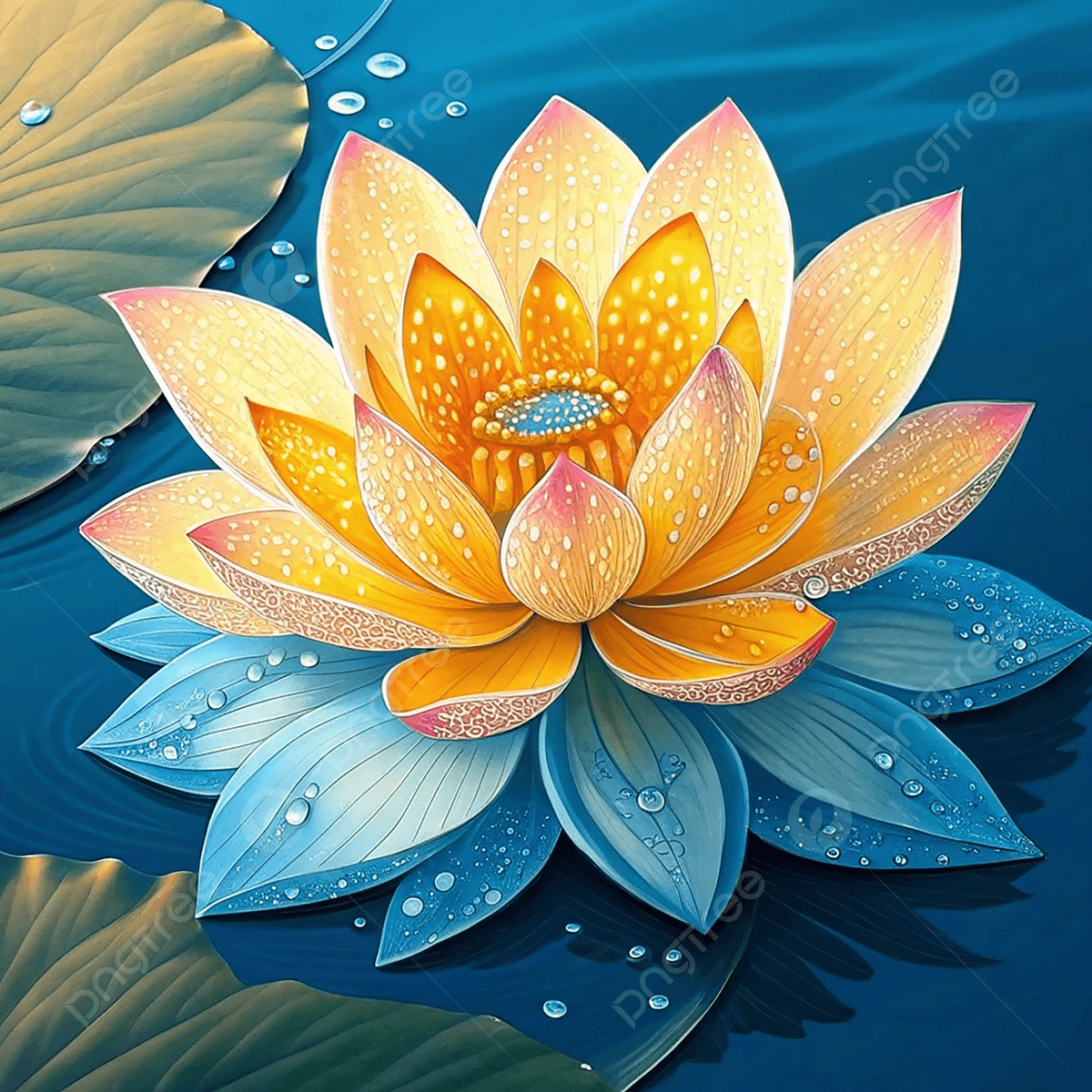 1200x1200 A Delicate Glass Lotus Resting On Mirror Reflecting Soft Golden And Aqua Hues, Glass Lotus, 3D Lotus Flower, Yellow Lotus Bloom Background Image And Wallpaper for Free Download