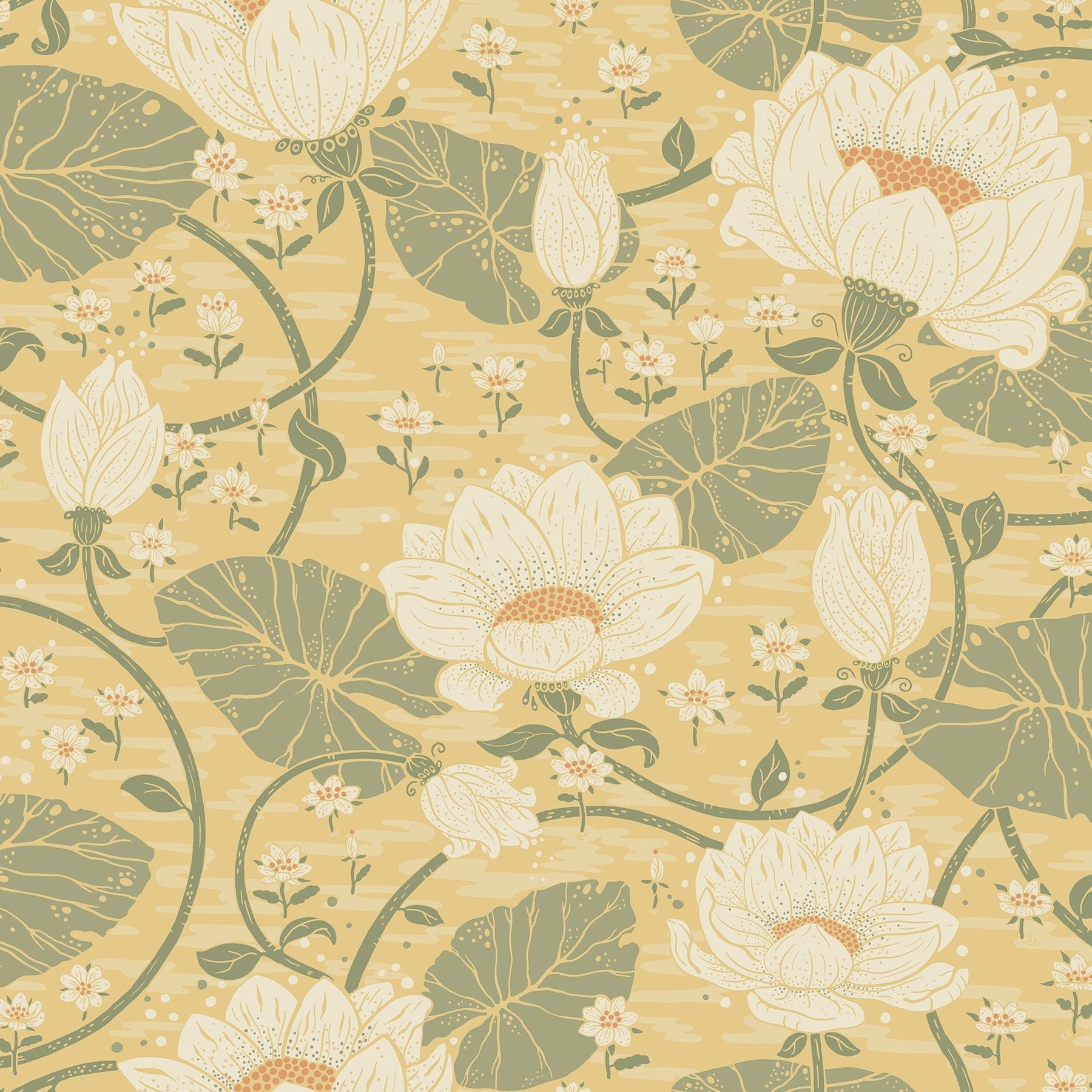 1800x1800 A Street Prints Eva Light Yellow Lotus Dreams Wallpaper