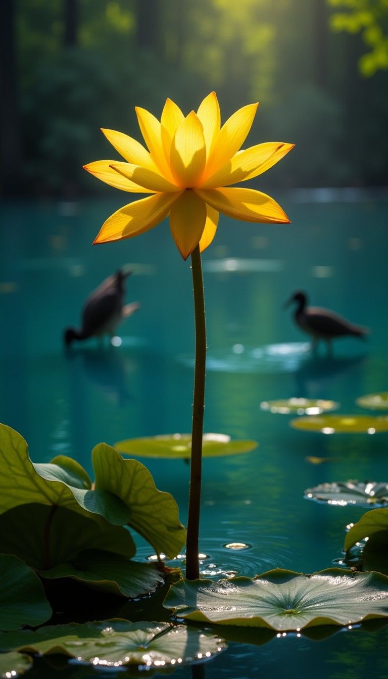 768x1344 Free Radiant Lotus Rising Image, Yellow, Aquatic