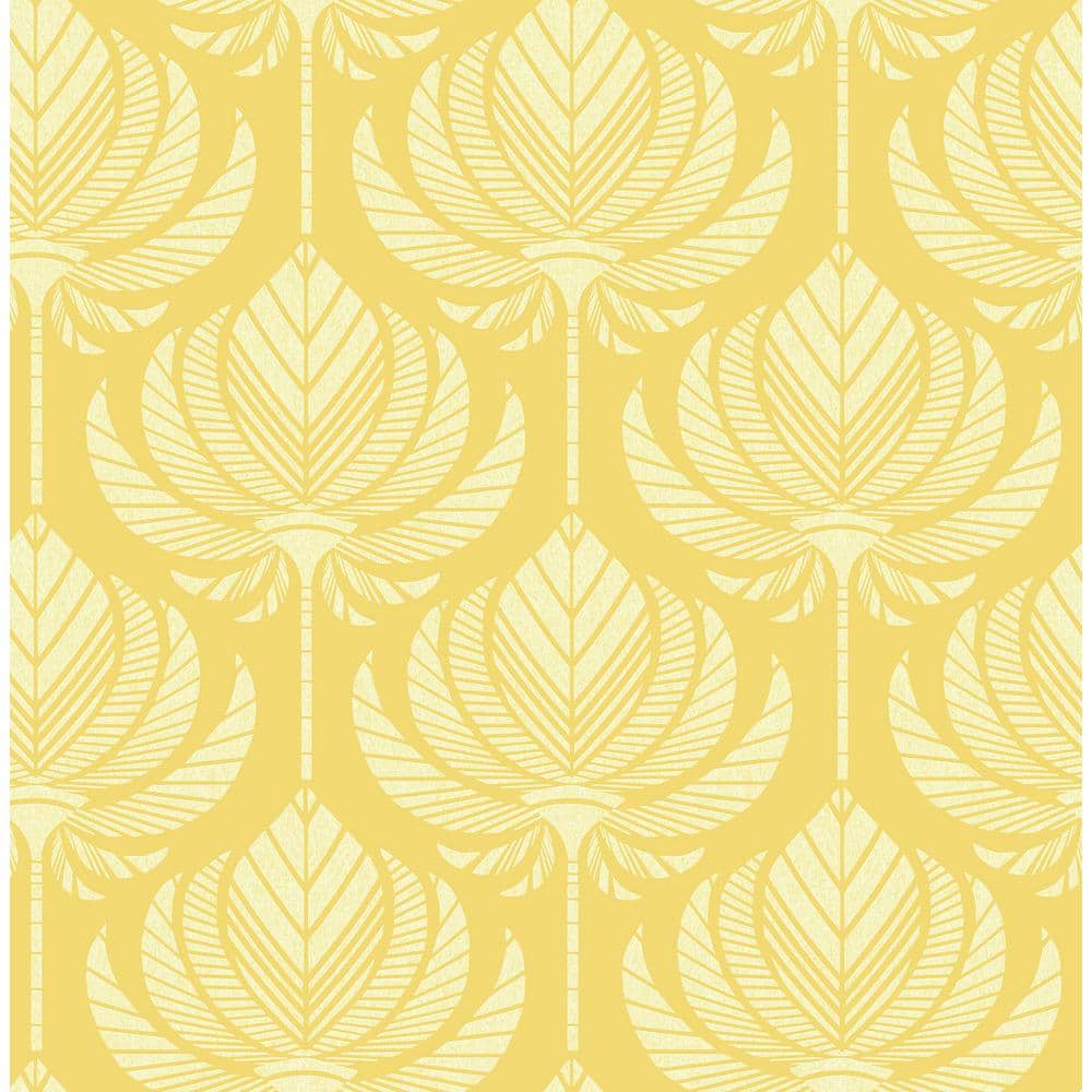 1000x1000 A Street Prints Palmier Yellow Lotus Fan Fabric Non Pasted Matte Wallpaper 4014 26427 Home Depot