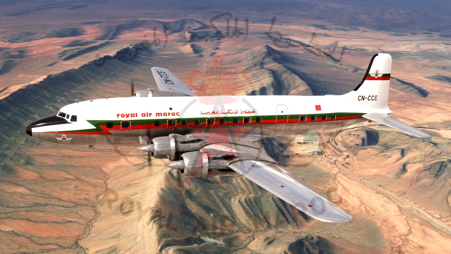 1920x1080 Royal Air Maroc. PMDG DC 6B. CN CCE. Circa 1957 (semi Fictional) Liveries For MSFS