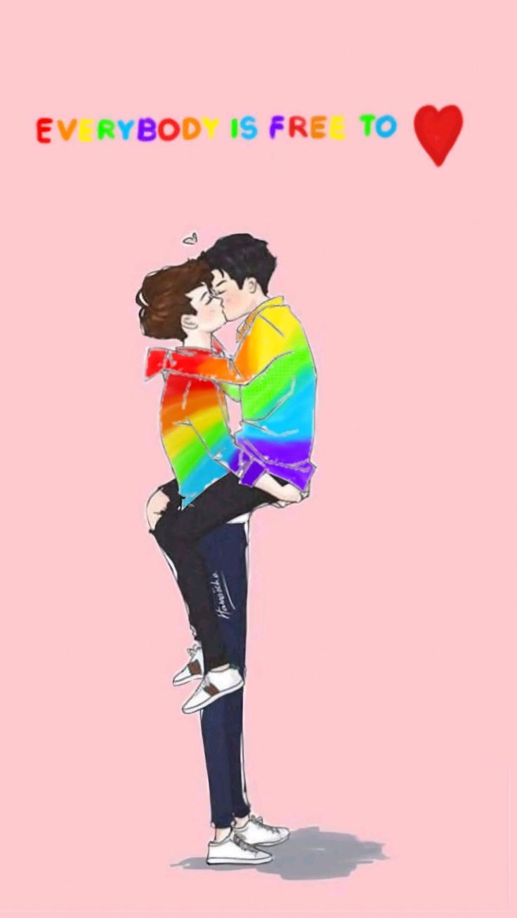 736x1308 Cute Gay Couple is Free to Love. Anime Aesthetic Gay Men Pride Flag Wallpaper
